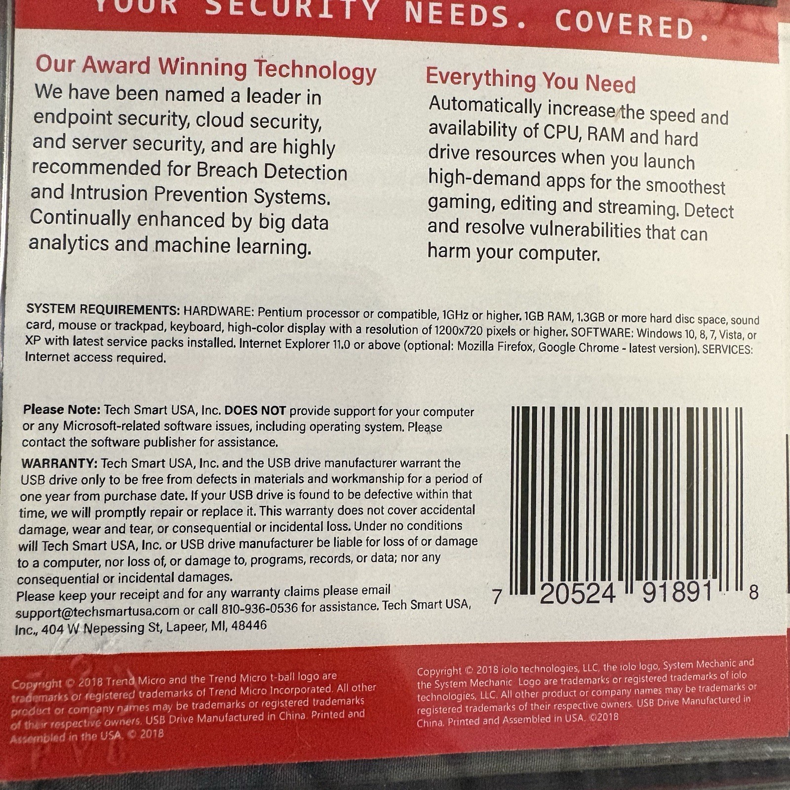 Tech Smart USA Trend Micro Antivirus+ Security software USB 7-PC