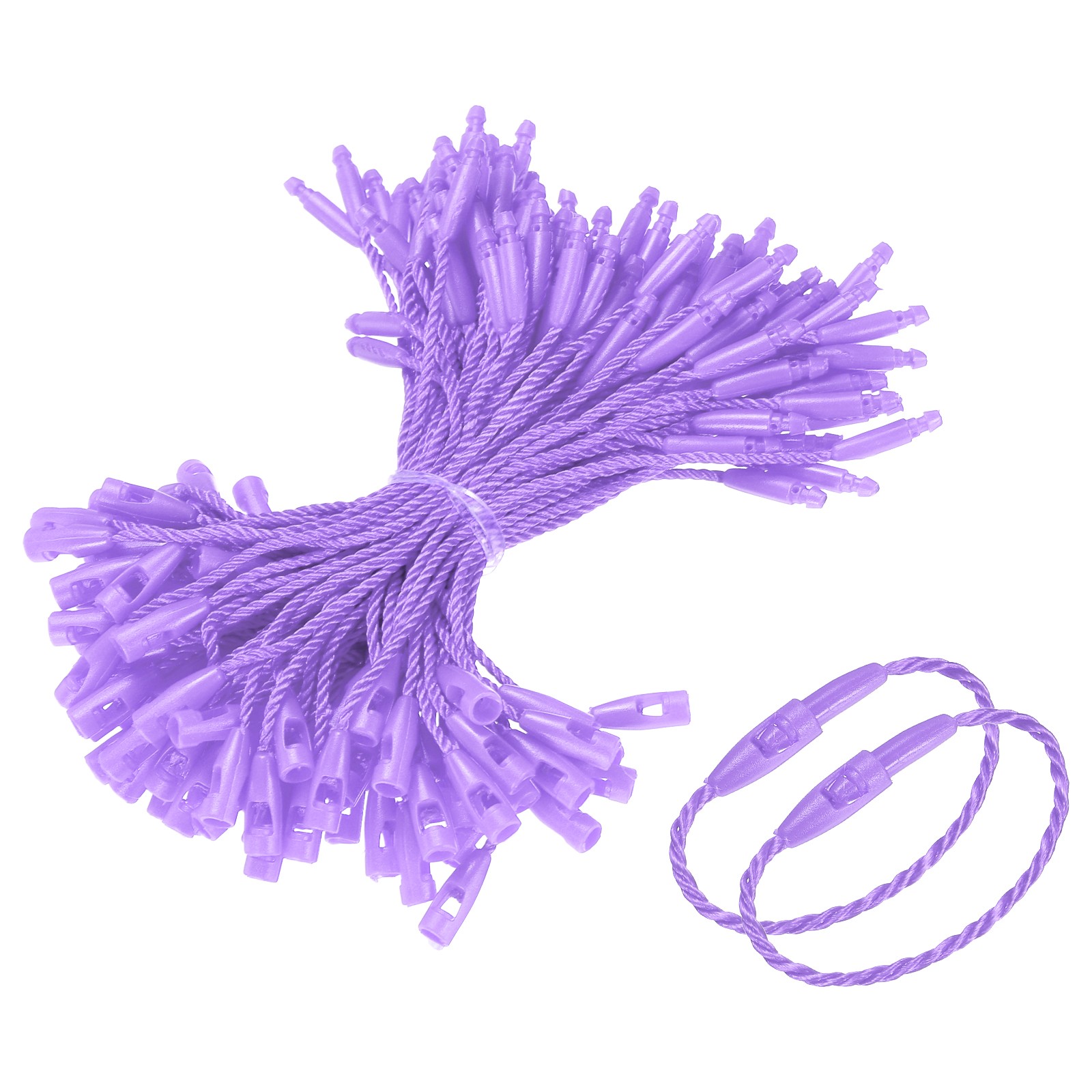 500 Pcs Polyester Hang Tag String 3" Snap Lock Pins Loop Fastener, Purple