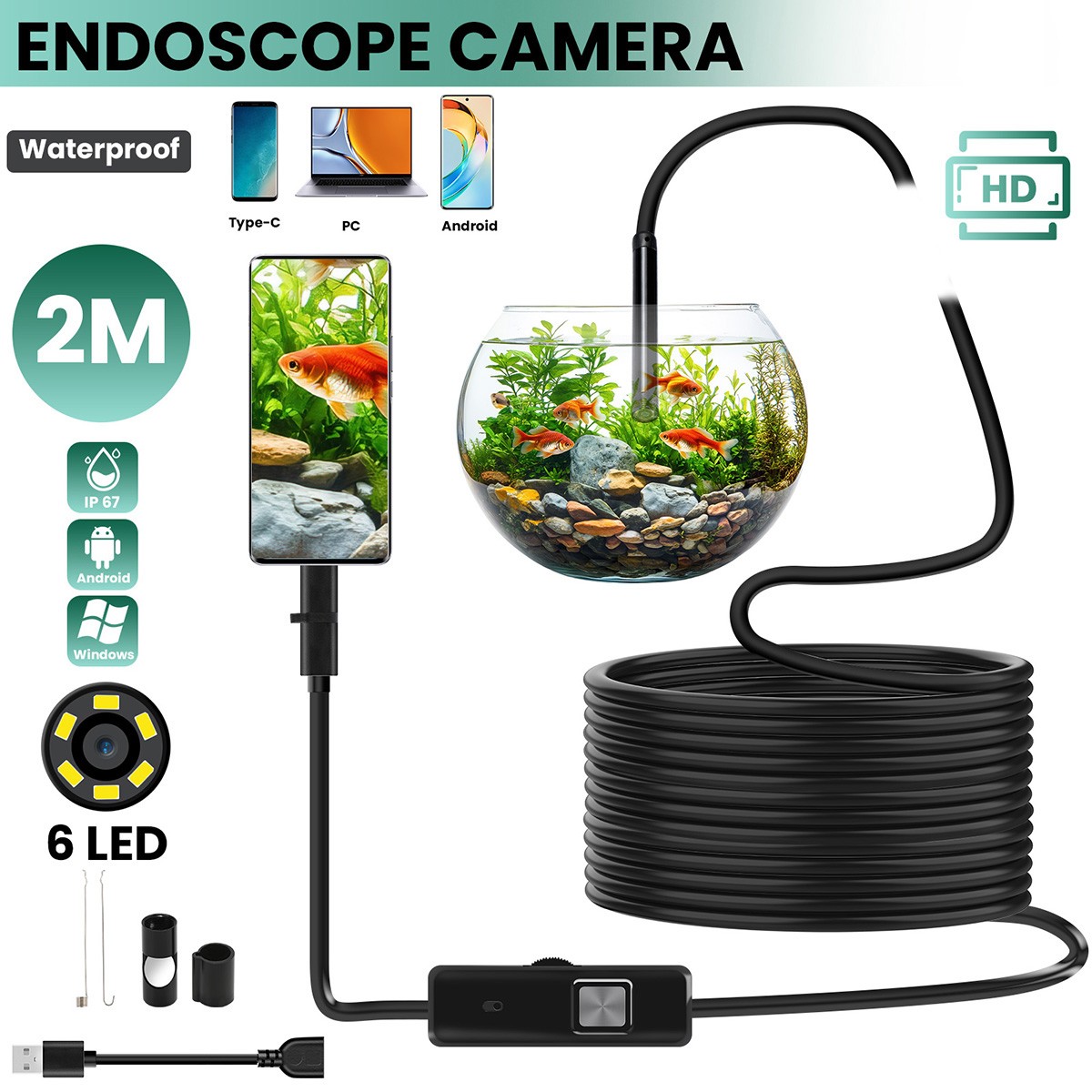 1080P HD Endoscope Borescope 5.5mm Inspection Snake Camera for Android PC Laptop
