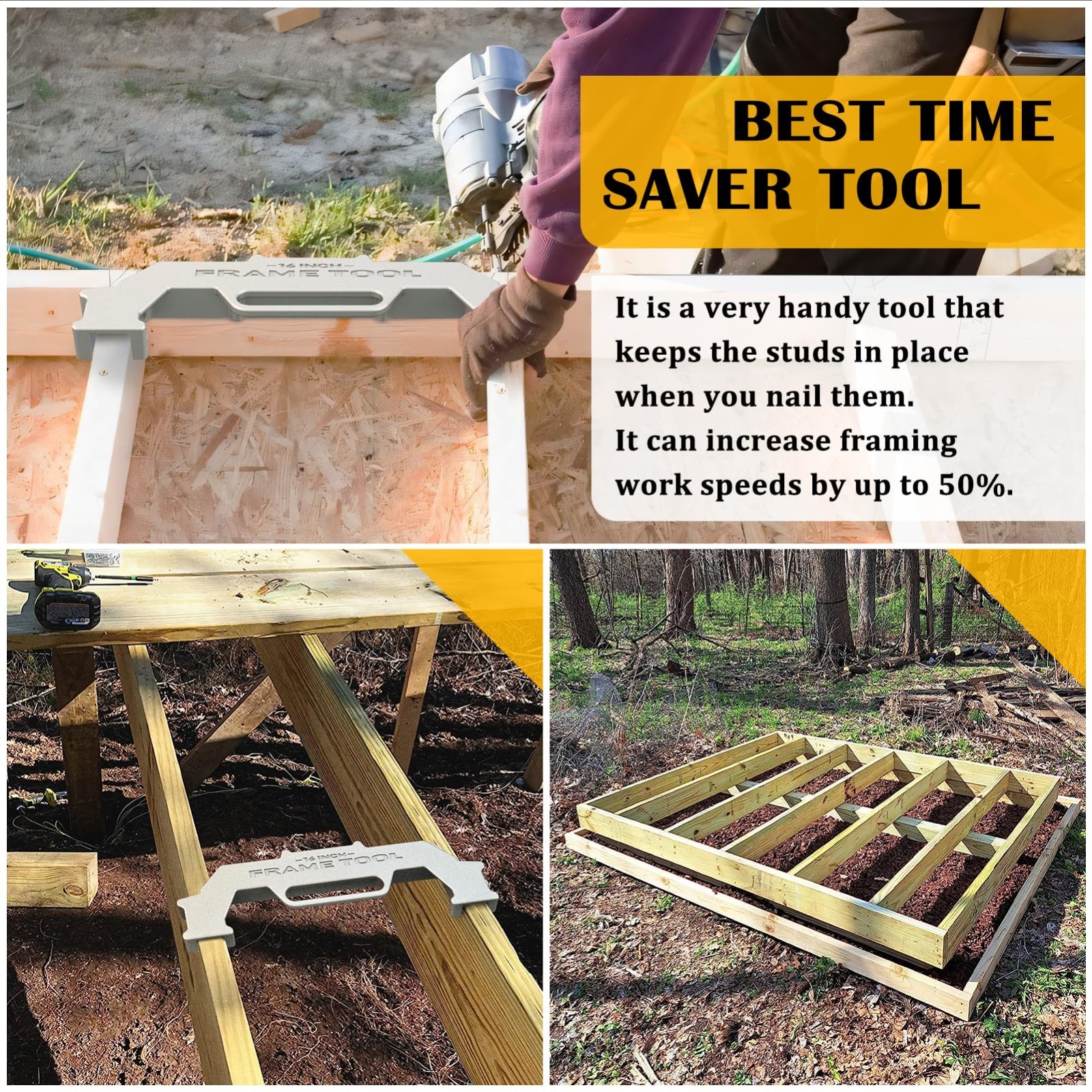 16" Stud Layout Tool - Cast Aluminum Framing Spacing Jig for Precision Measureme