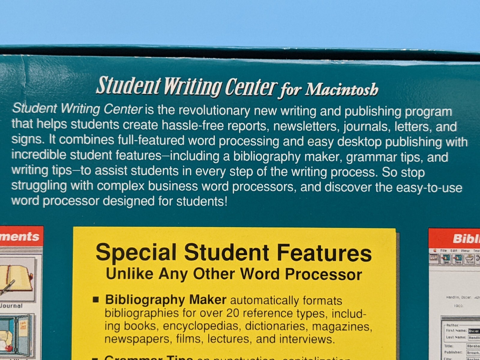 Student Writing Center Version 1.0: 3.5” Disk Software / Vintage Macintosh 1995
