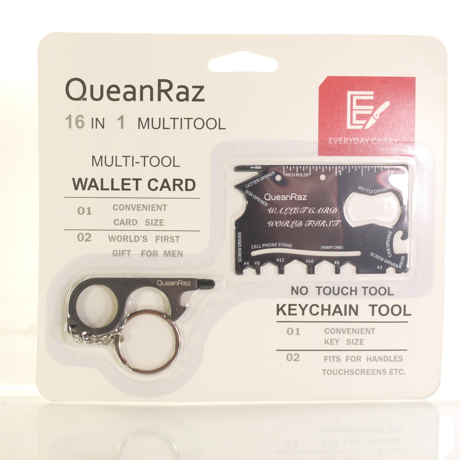 QueanRaz 16 In 1 Multi-Tool Wallet Card + No Touch Tool Kaychain Tool. SEALED