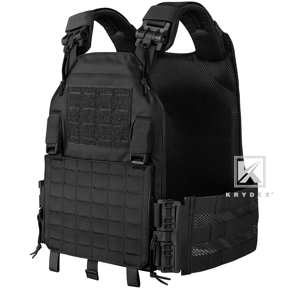 KRYDEX Plate Carrier Tactical Vest Quick Release 2 Laser Cut MOLLE Panels Black
