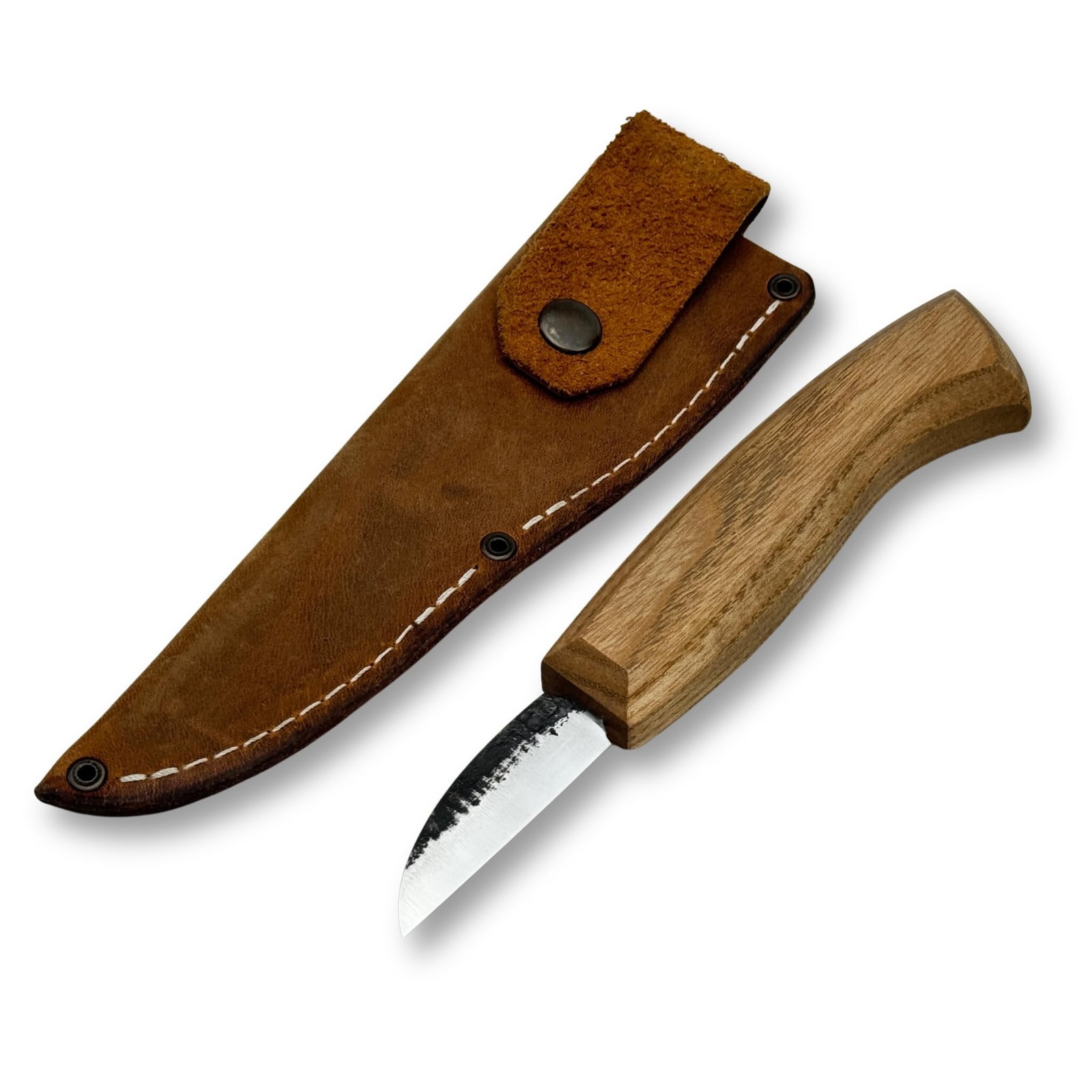 Sharky Hand Forged Detail Wood Carving Knife with Leather Sheath Blade 1.97 i...