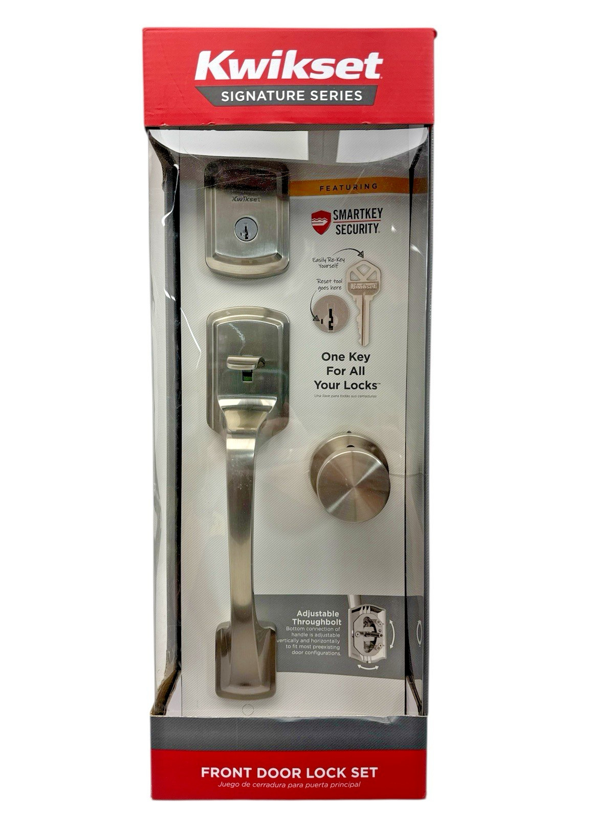 Kwikset Prague Front Entry Handleset Deadbolt Pismo Knob Satin Nickel  98180-025