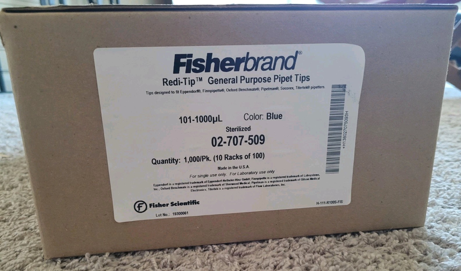 1000pcs FISHERBRAND 1000uL Blue Redi-Tip Pipet Tips 100/Rack 02-707-509 Pippette
