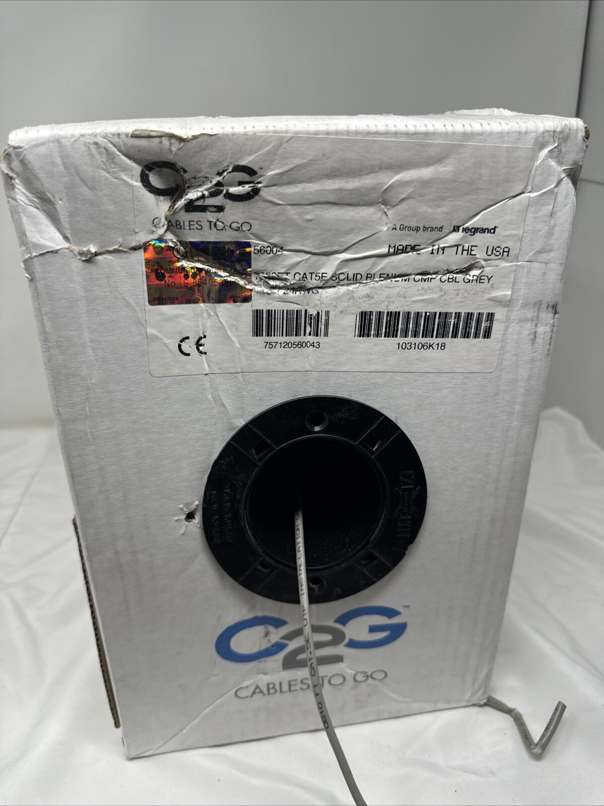 C2G Pvc CAT5E Solid Plenum CMP Cable Gray Network Cable In Box Complete