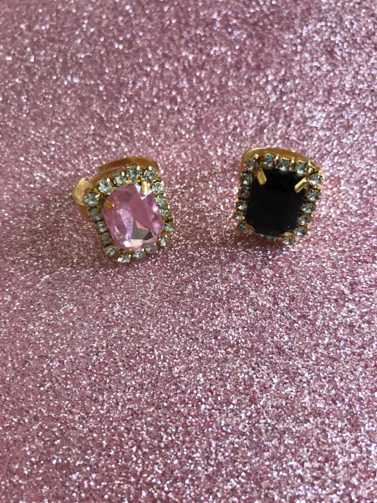 Pink black ring adjustable baroque rococo vintage Marie Antoinette gift sparkle