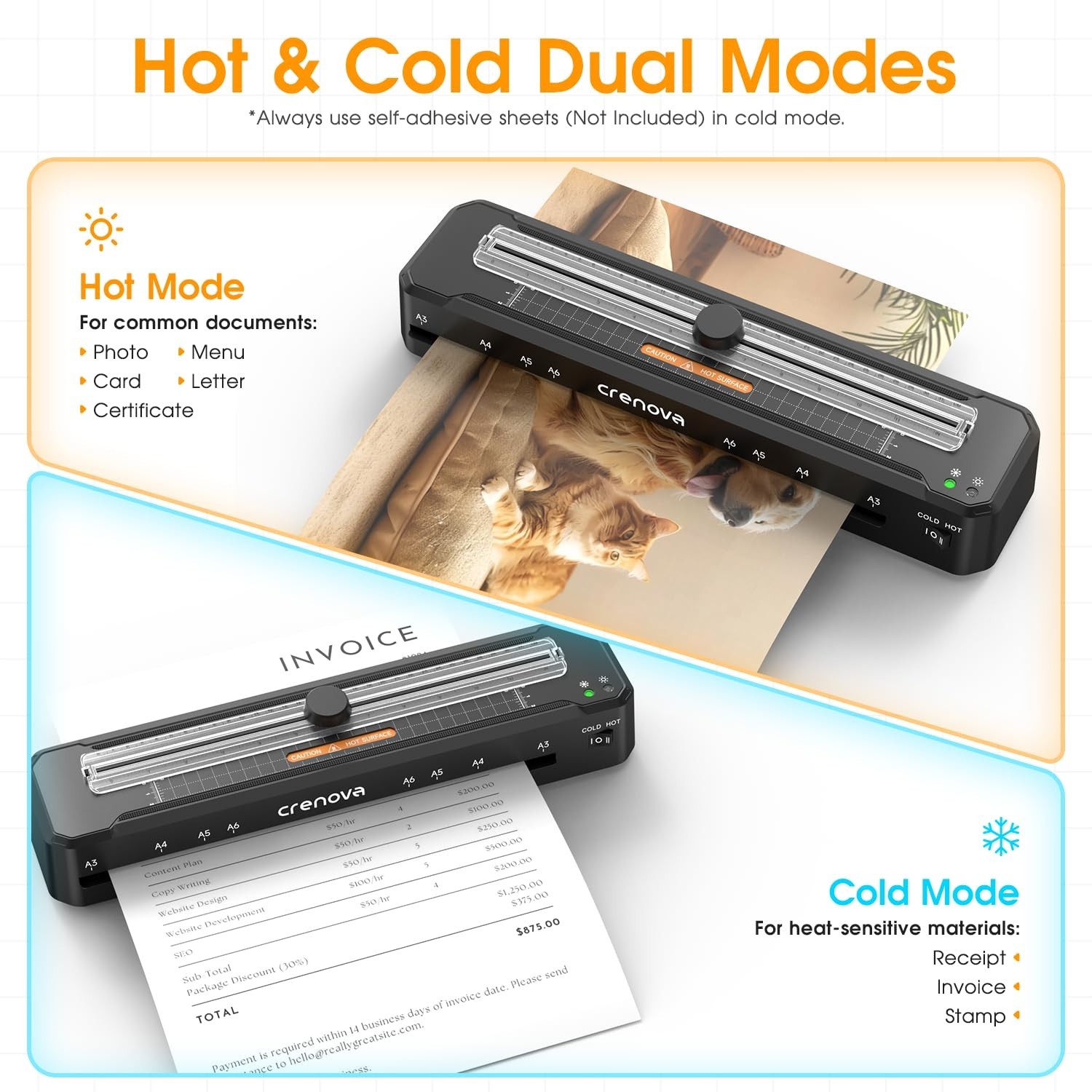 Crenova Laminator Machine with 12 Laminating Sheets, A3 Laminating Machine Ho...