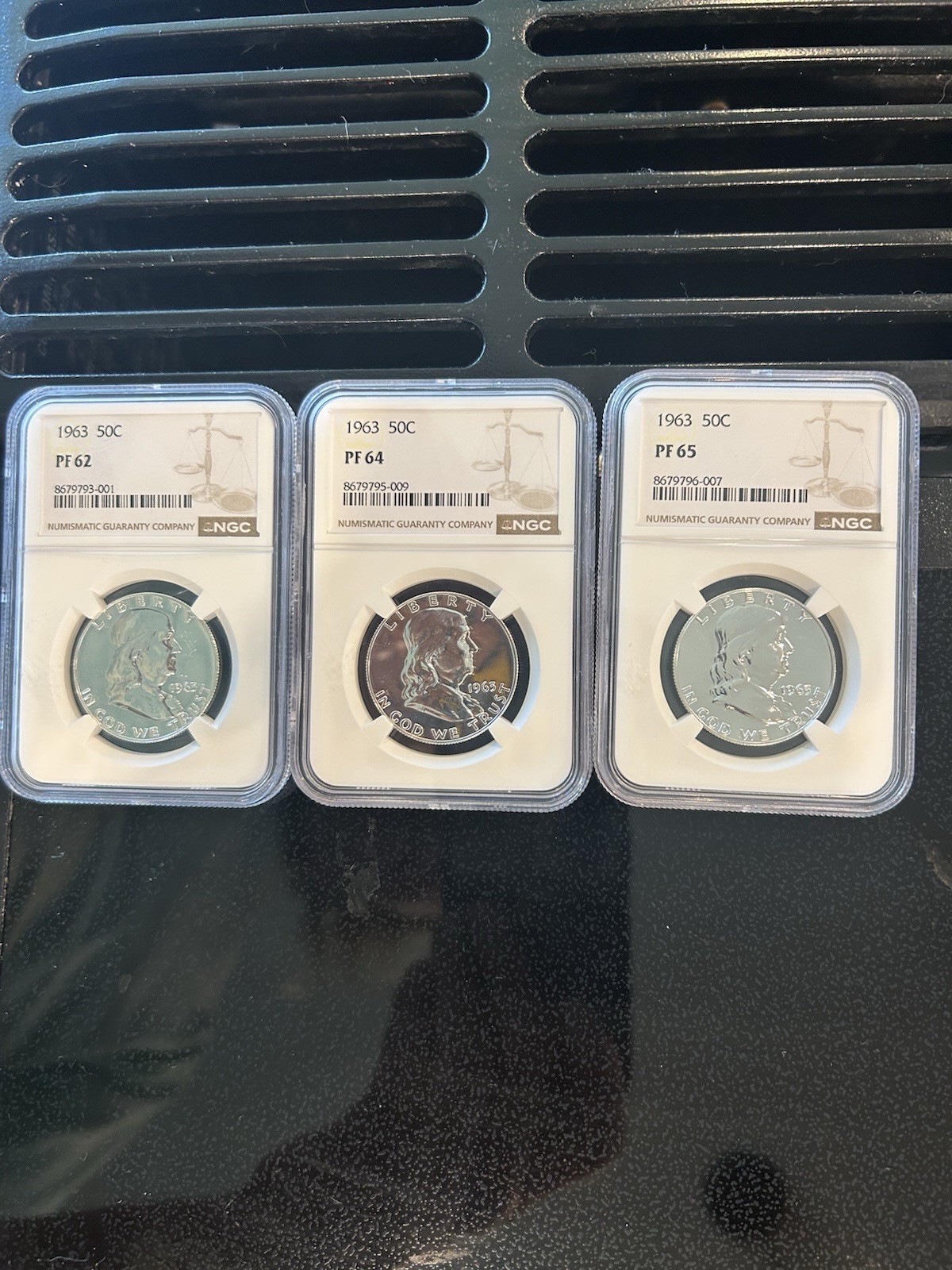 1963 Franklin Half Dollar Proof Collection NGC PF65 PF64 PF62 3 Coin Silver Lot