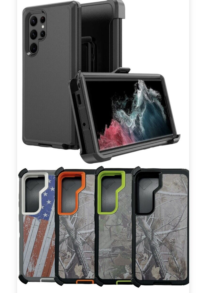 For Samsung Galaxy S23 +PLUS  Camo Defender Case W/(Belt Clip Fits Otterbox)