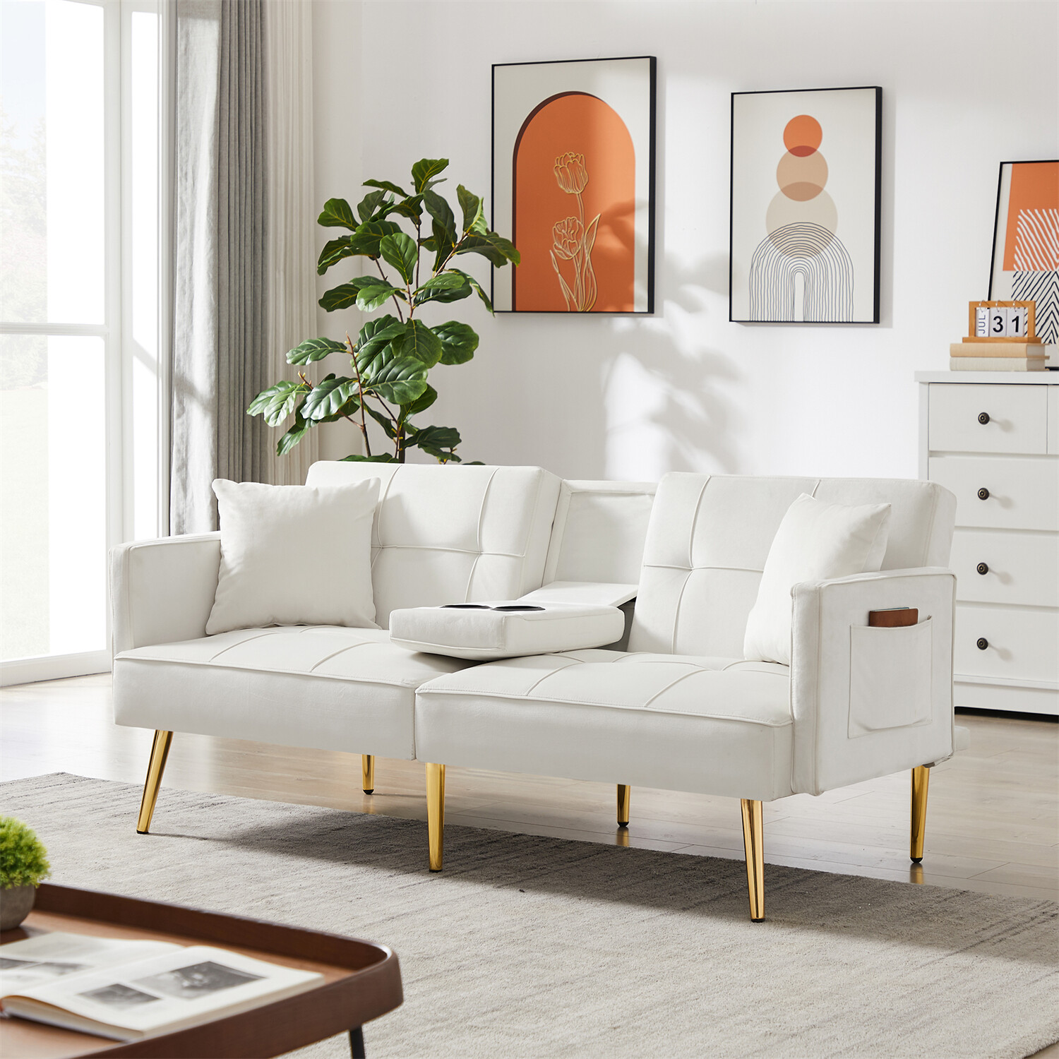 Convertible Sofa Bed Loveseat Couch Folding Sofa Bed Cream White/Pink/Grey/Black