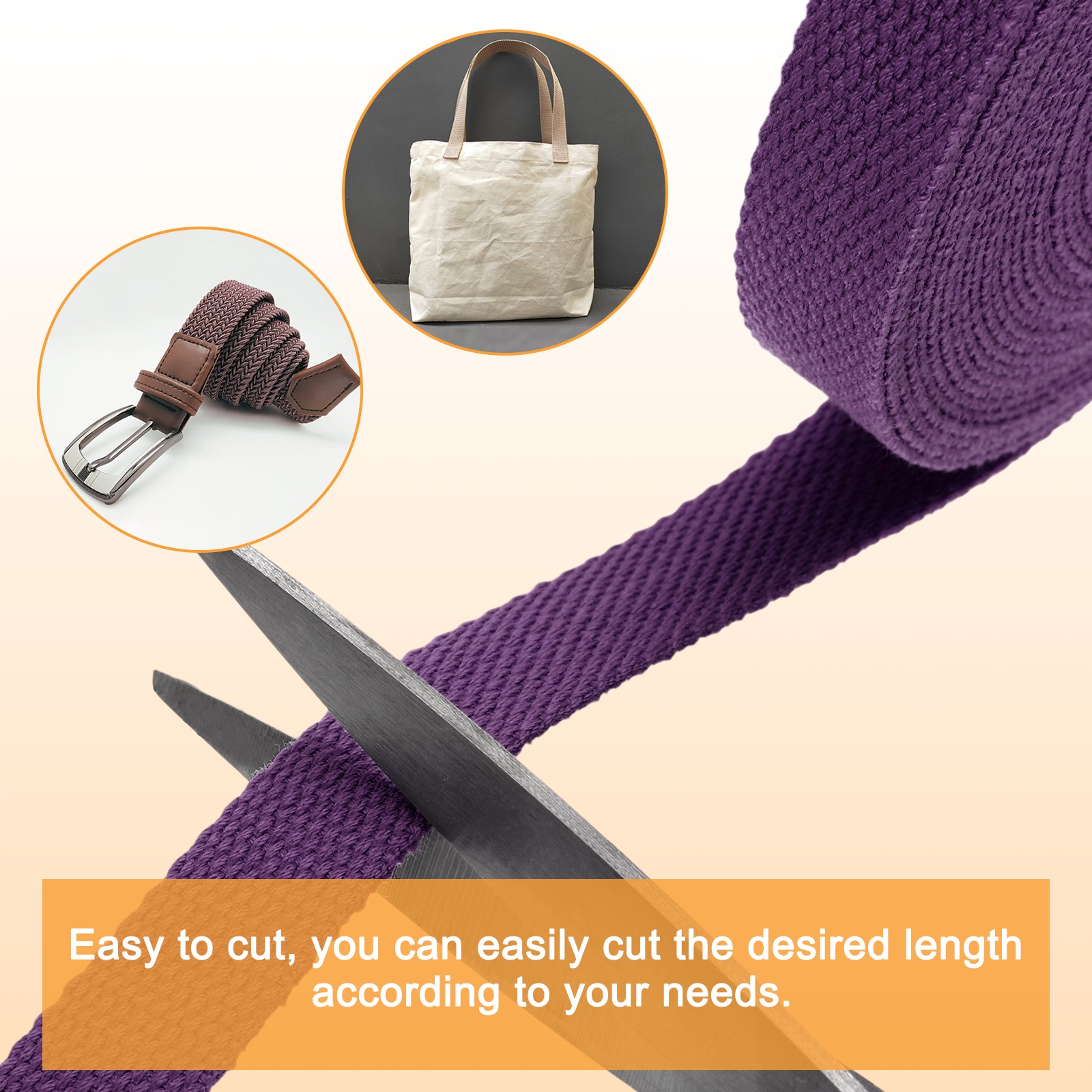 Cotton Webbing 0.8 Inch 11 Yard Polyester Cotton Webbing Strap, Purple