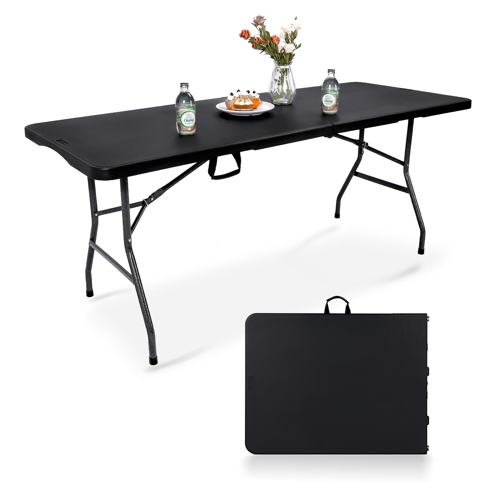 Folding Table 6FT Heavy Duty Portable Plastic Foldable Table Black