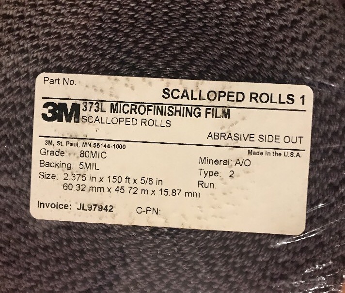 NEW 3M 373L Microfinishing Film Scalloped Scalp Roll 2.375" x 150' x 5/8" 80 MIC
