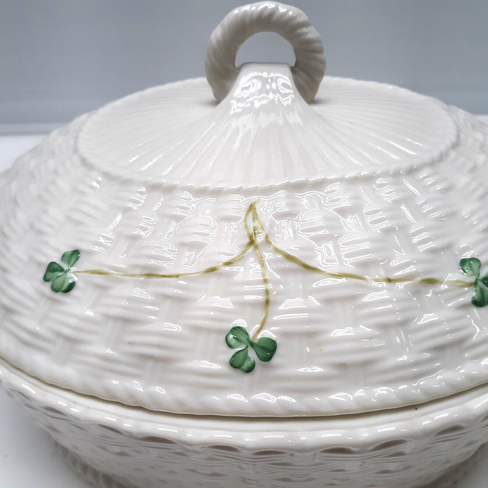 Belleek Shamrock Oval Covered Dish, Porcelain