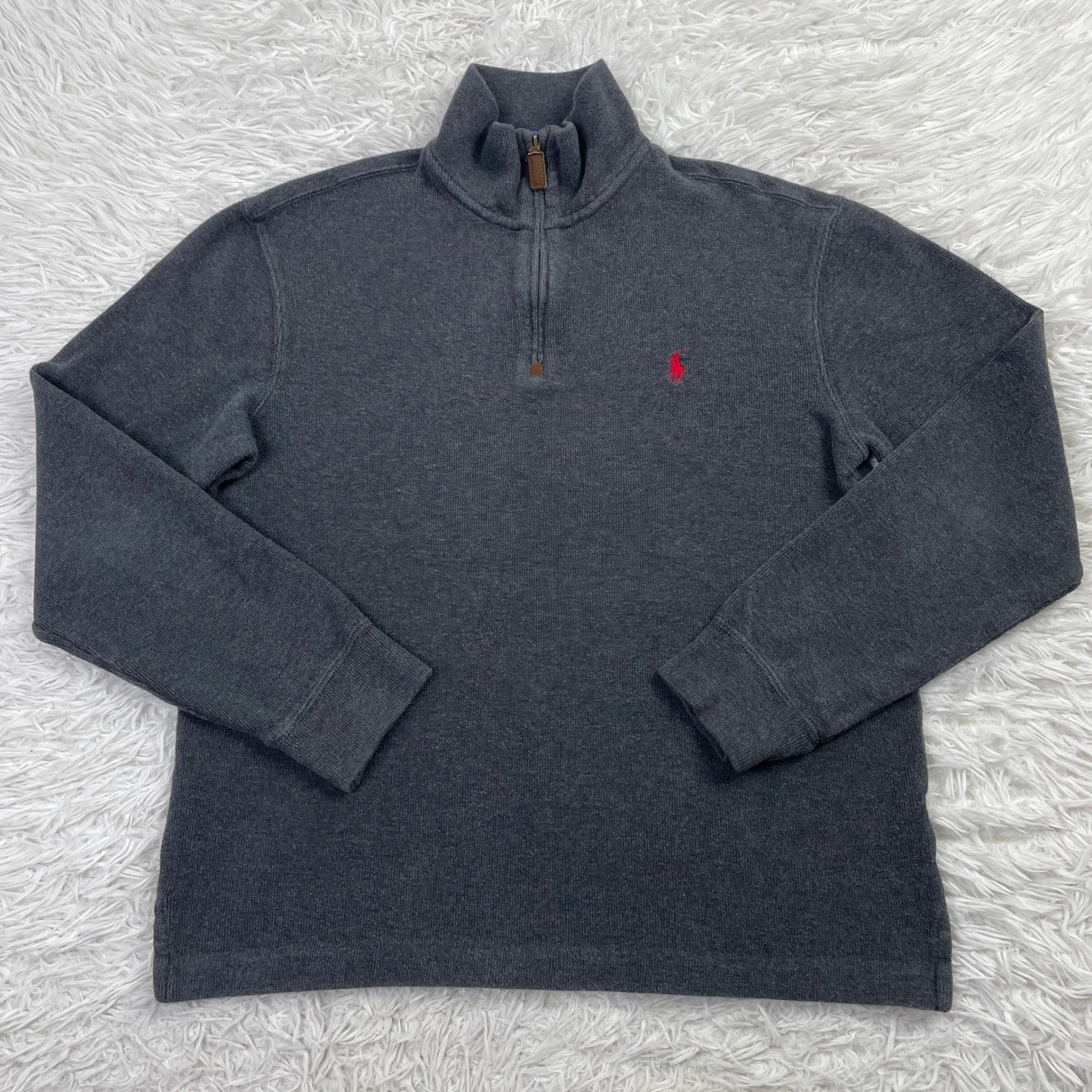 Polo Ralph Lauren Sweater Mens Small Gray 1/4 Zip Mock Neck Pony 100% Cotton S