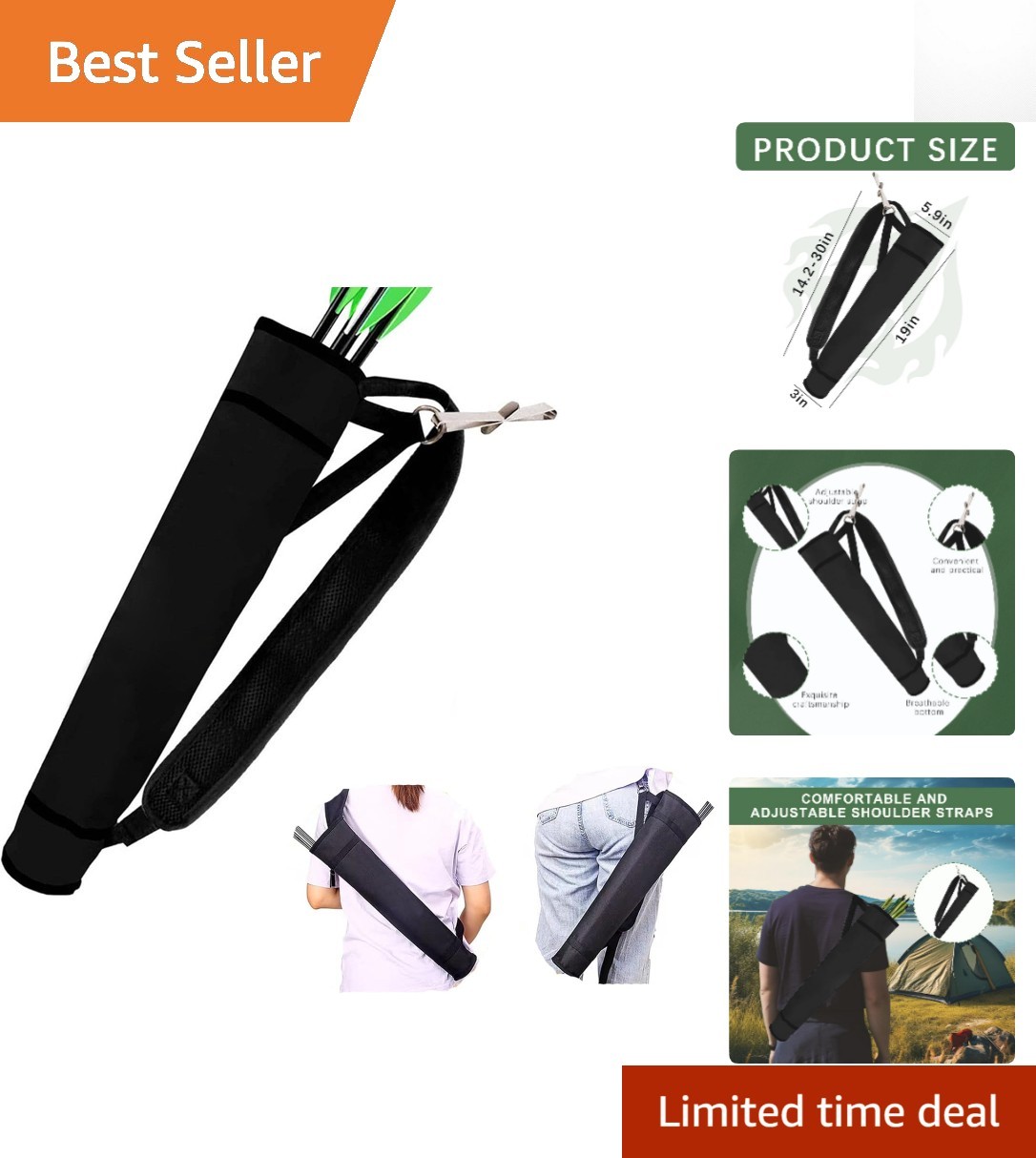 Lightweight Foldable Archery Quiver with Padded Strap & Belt Clip - 30 Arrows