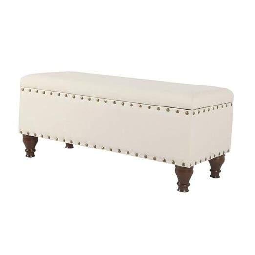 Large Storage Bench with Nailhead Trim - 18"D x 42"W x 18"H Cream