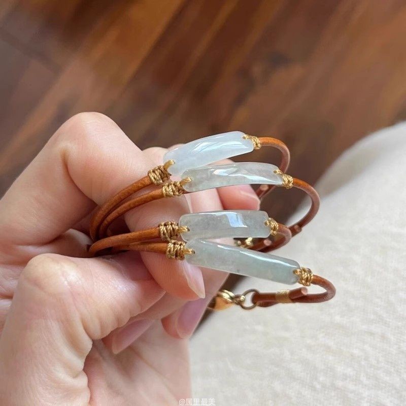Wushi Brand Cowhide Rope Bracelet Pulling Adjustment Jewelry