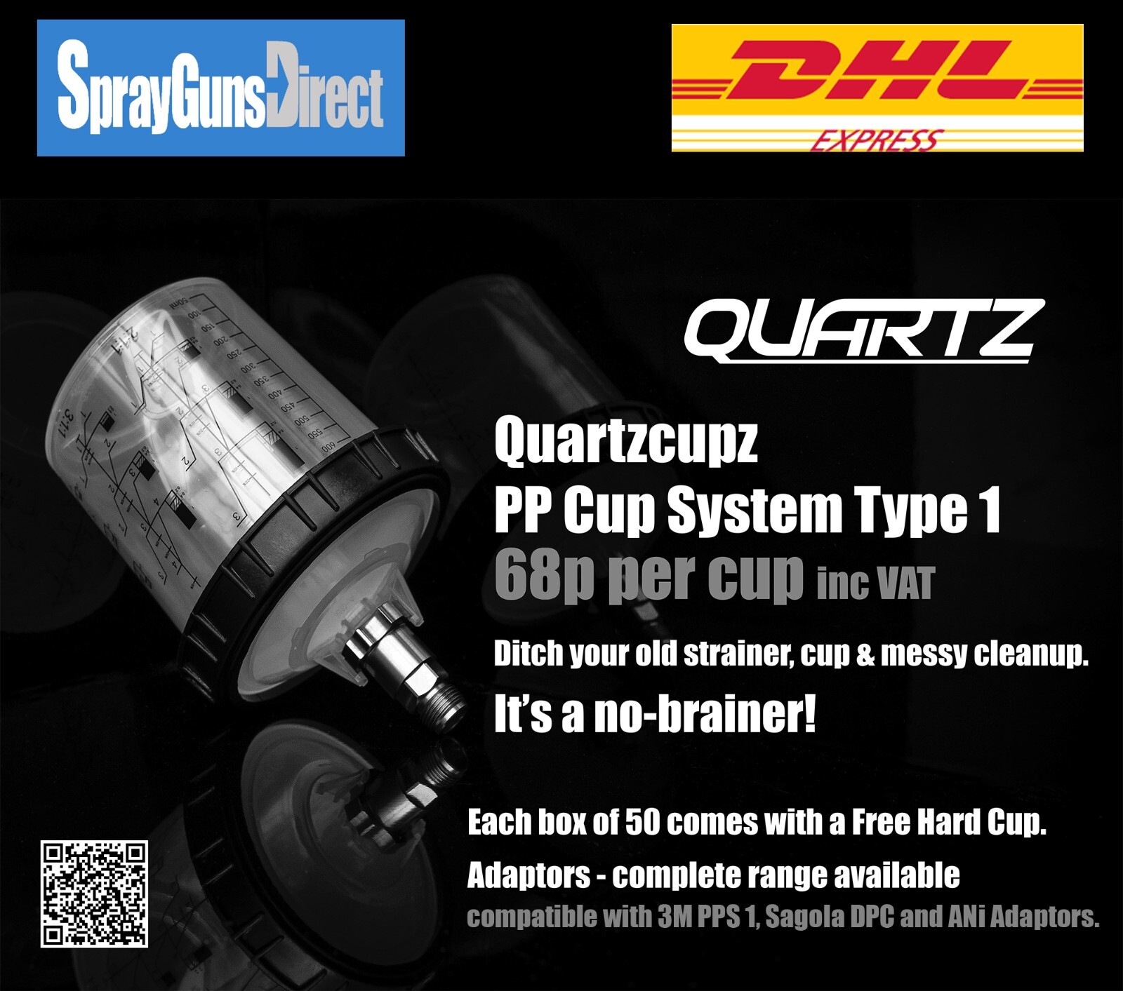 Quartzcupz Paint Spraying System Spray Gun Cup, Liners & Lids 400ml 125 Micron