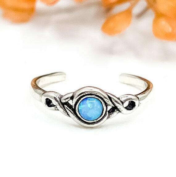 Blue Opal Toe Ring 925 Sterling Silver Twist Toe Ring Midi Ring