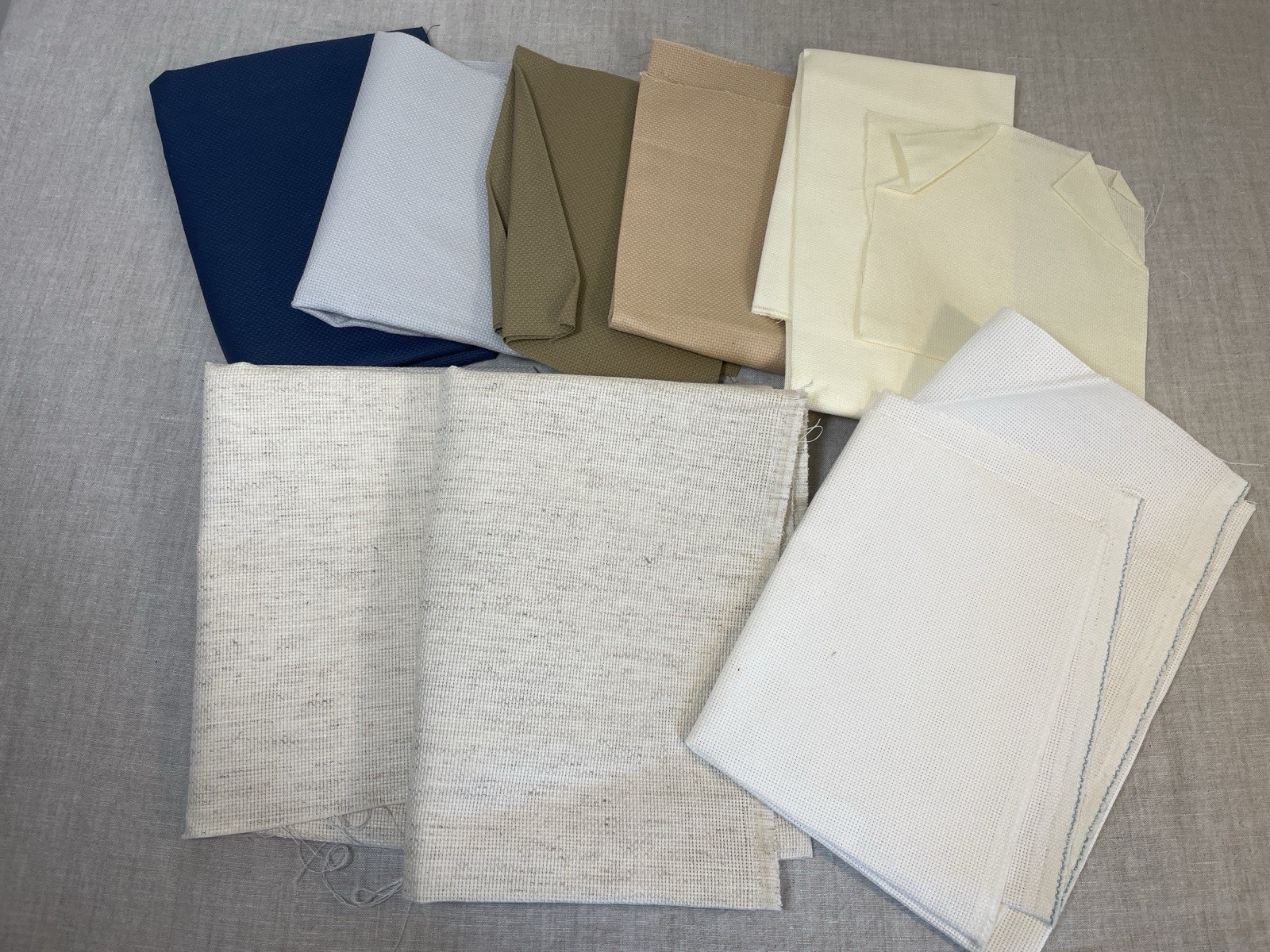 Mixed Lot 8 pc Counted Cross Stitch Fabric 14-32ct Blue Ivory Green white tan