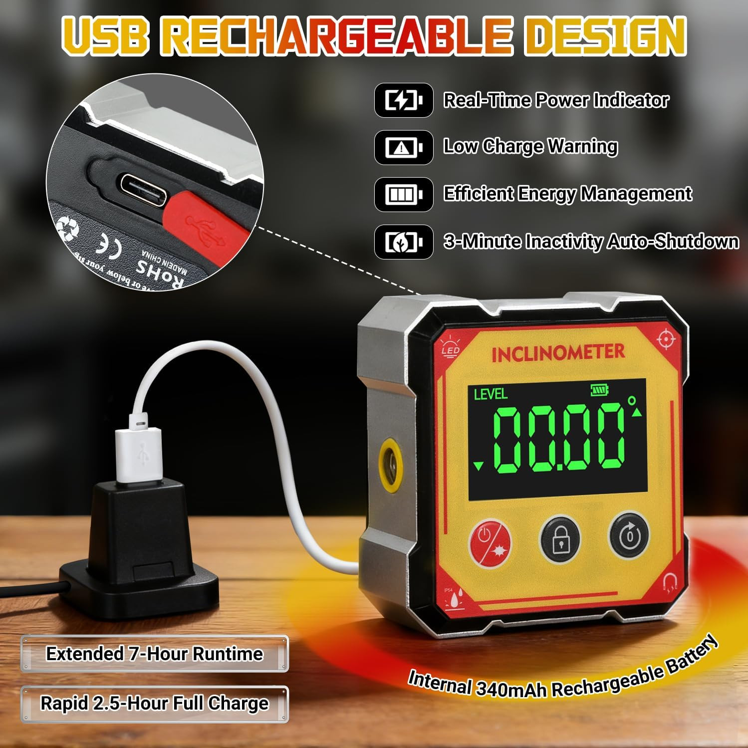Digital Angle Finder with Laser, 4-side Electronic Strong Magnetic Angle Gauge