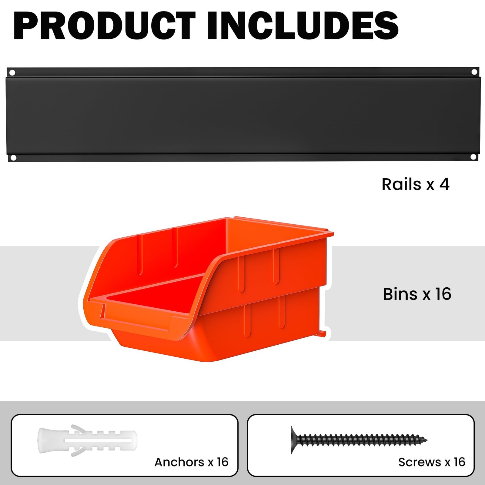 Wall Mounted Storage Bins - Plastic Organizer for Garage Tools, Screws, Nuts & B