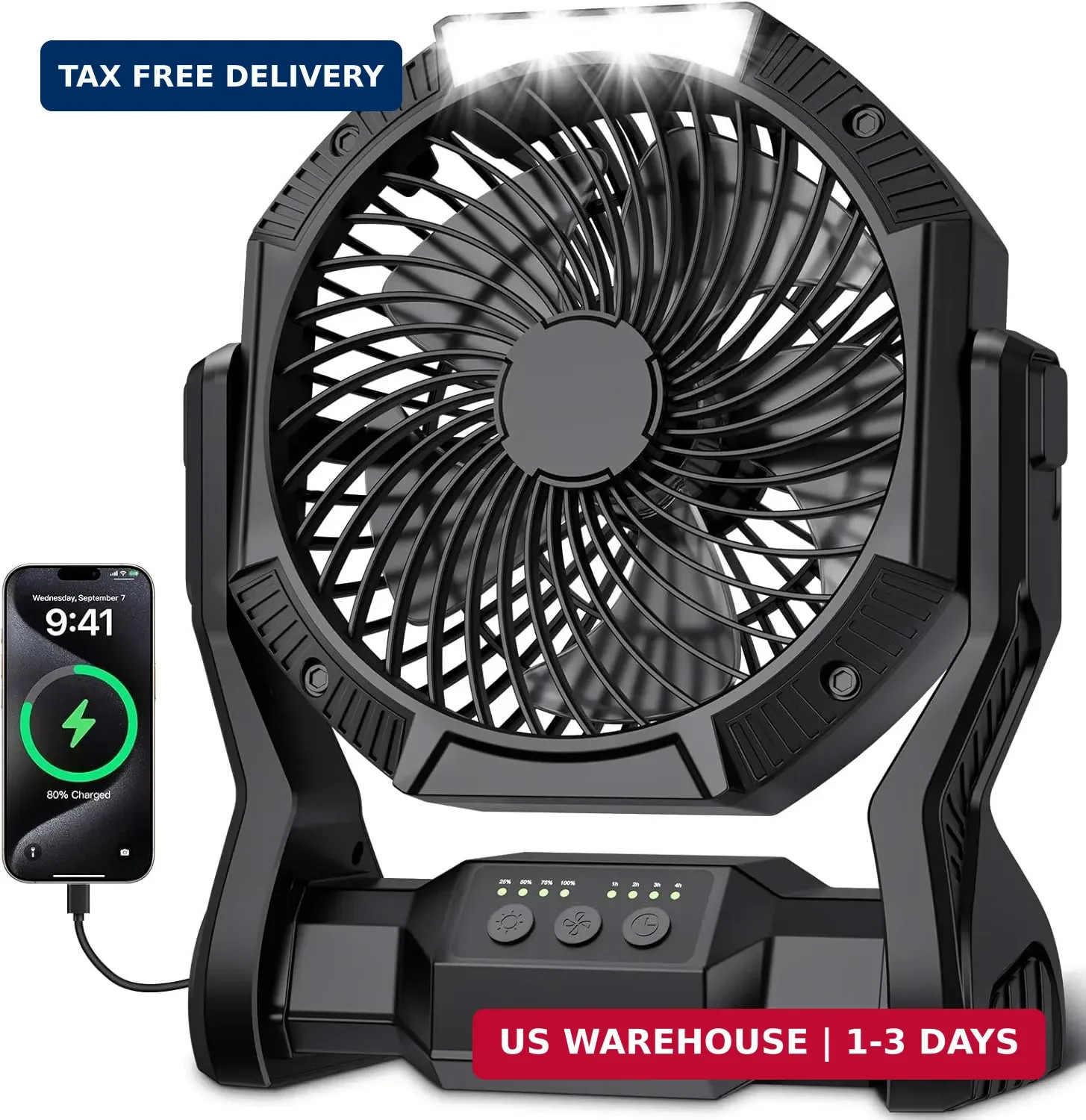 Portable Rechargeable Fan, 20000mAh Battery Powered Camping Fan with LED Light &