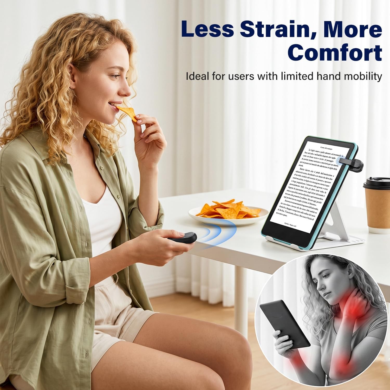 Page Turner Clicker for eReaders, Tablets & Cameras, w/ Wrist Strap & Bag