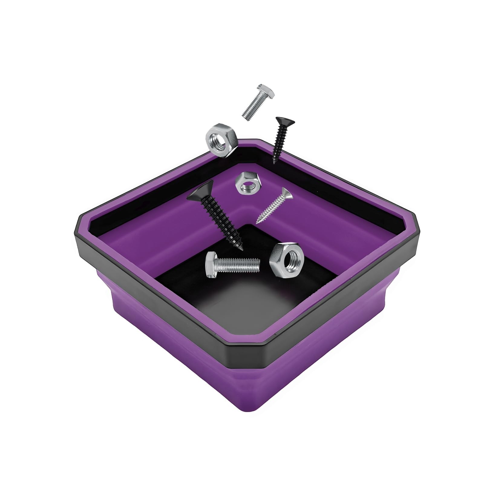 NYTKL Collapsible Magnetic Parts Tray, 4.5" Square Silicone Tool Tray Purple