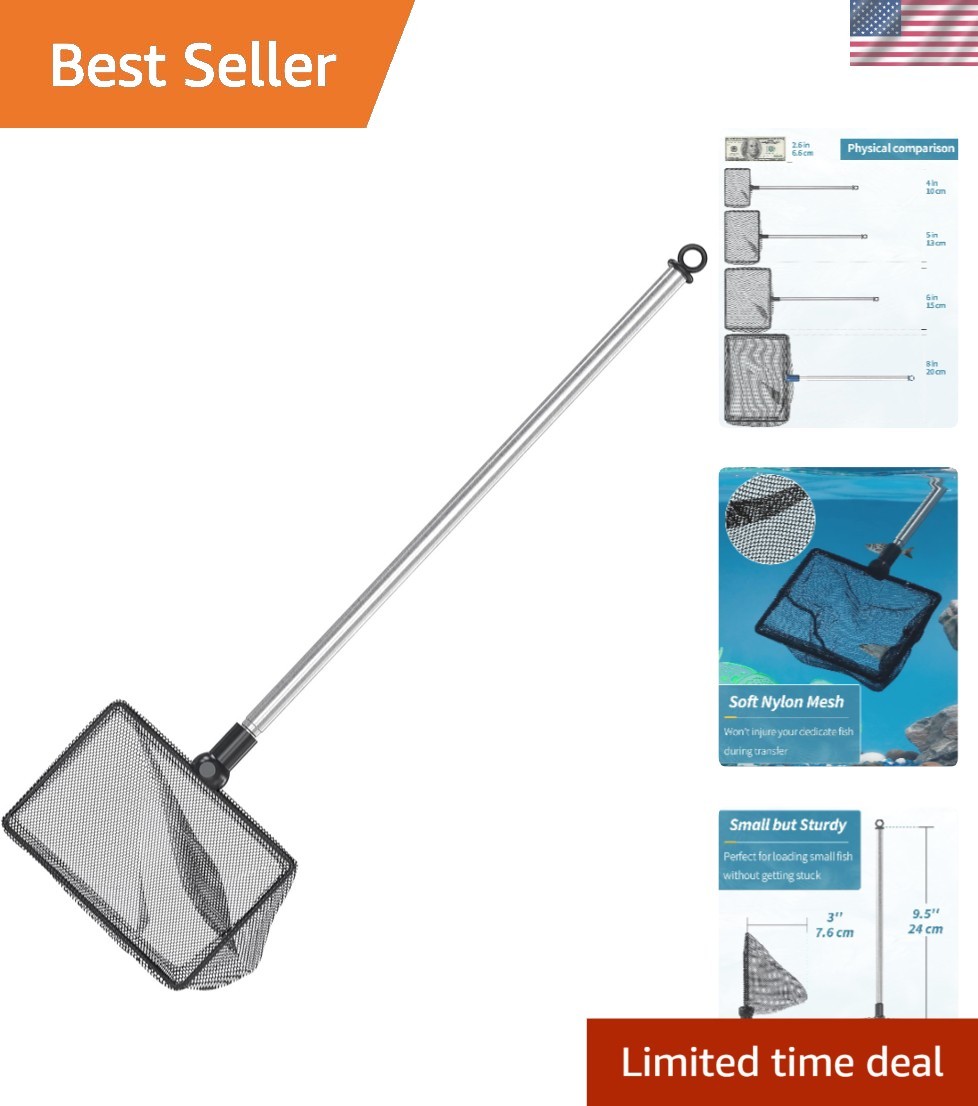 Lightweight 4-Inch Fish Net with Telescopic Handle - Perfect for Betta & Shrimp