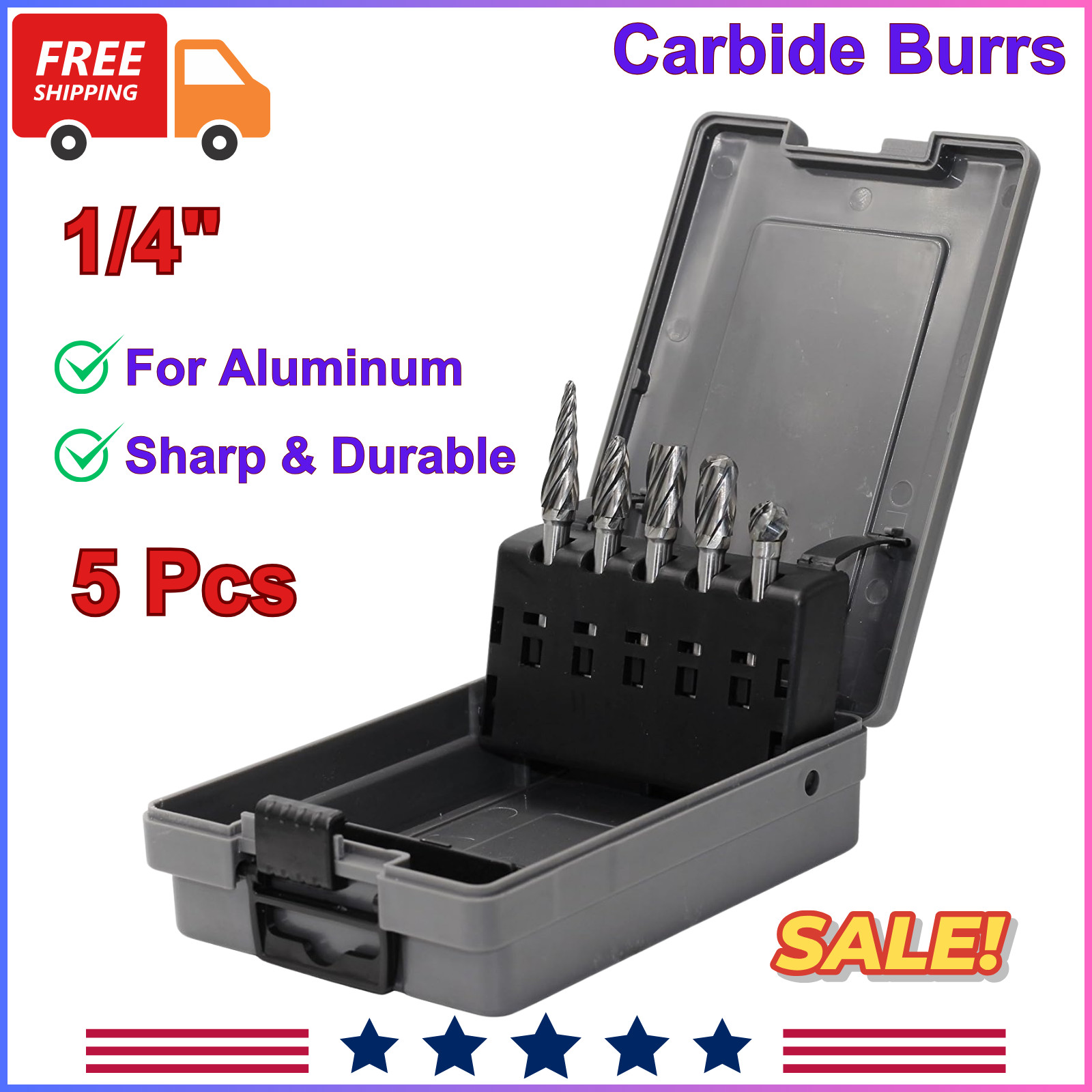 Carbide Burrs for Aluminum - 5 Pcs Aluma Cut Carbide Rotary Burr Files Set 1/4"