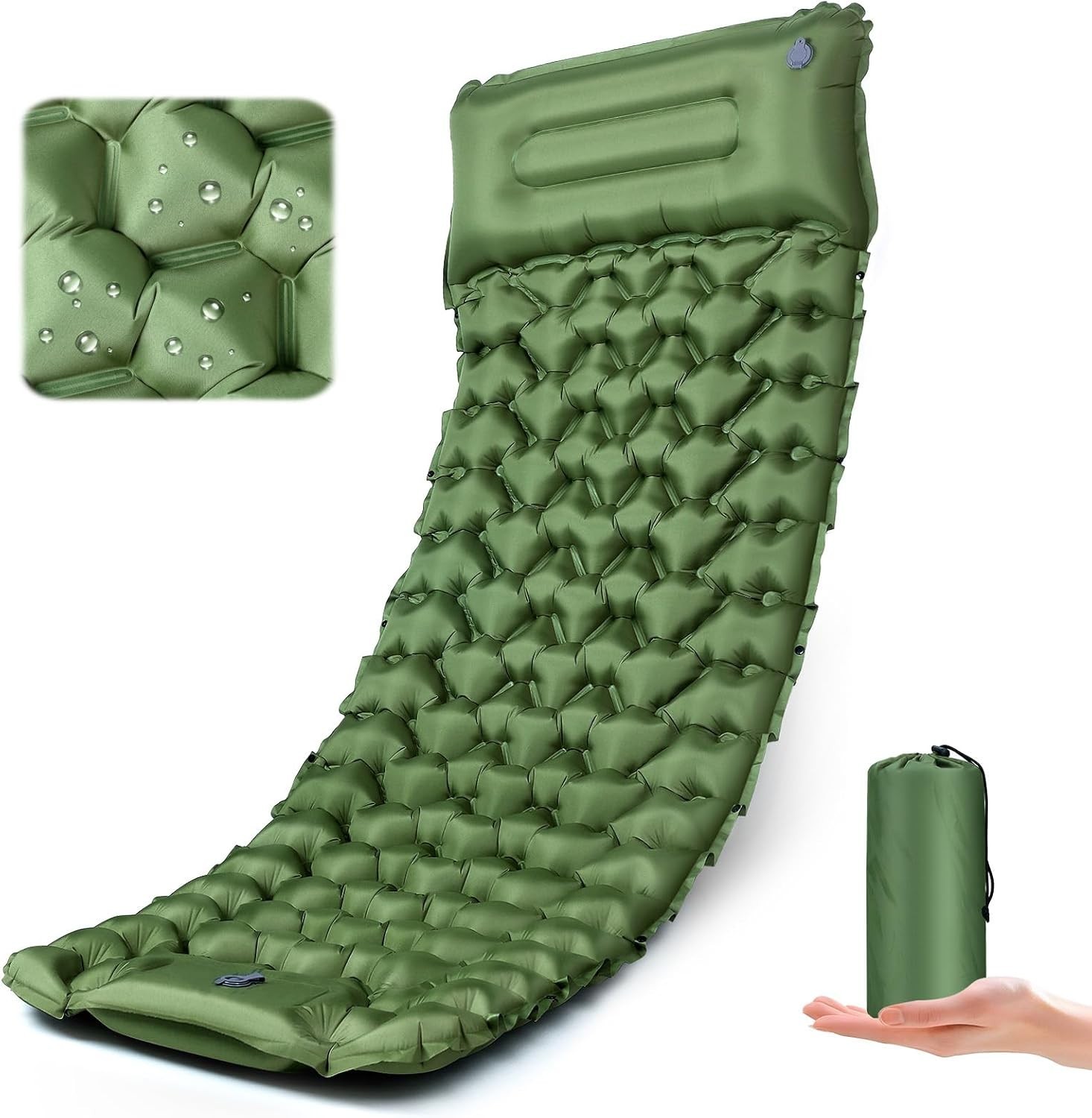Sleeping Pad for Camping - 4” Thick Inflatable Camping Mattress with Built-In Pu