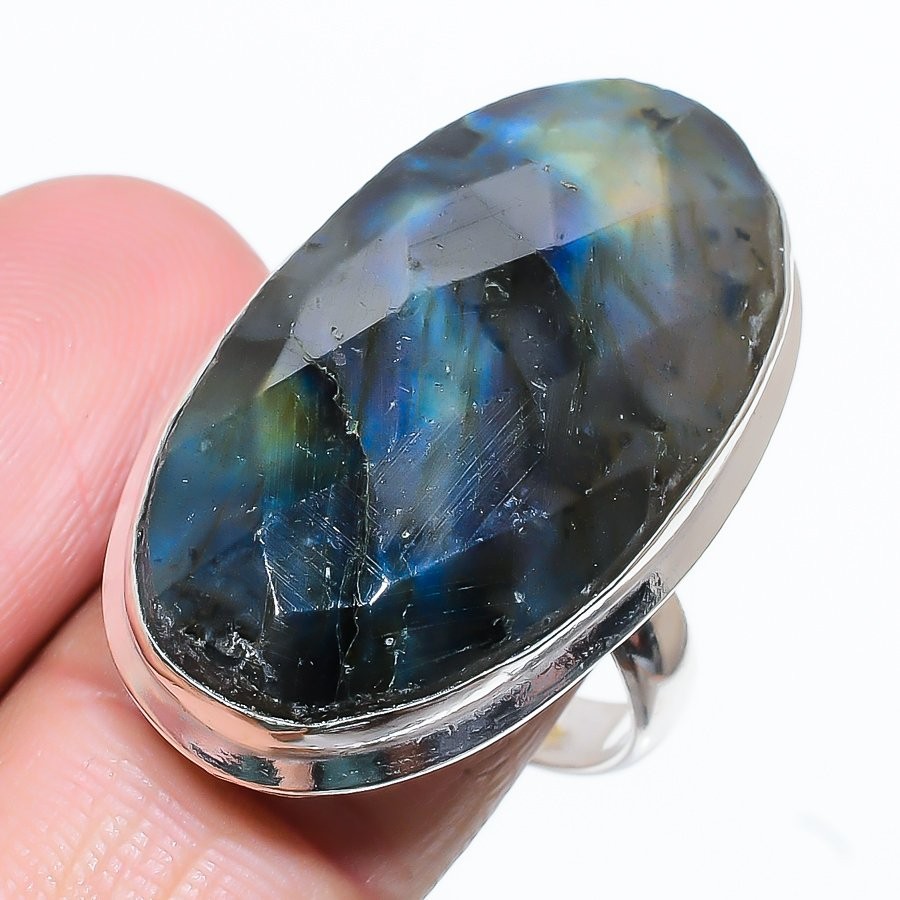 Labradorite Gemstone Handmade 925 Sterling Silver Jewelry Ring Size 8 l206
