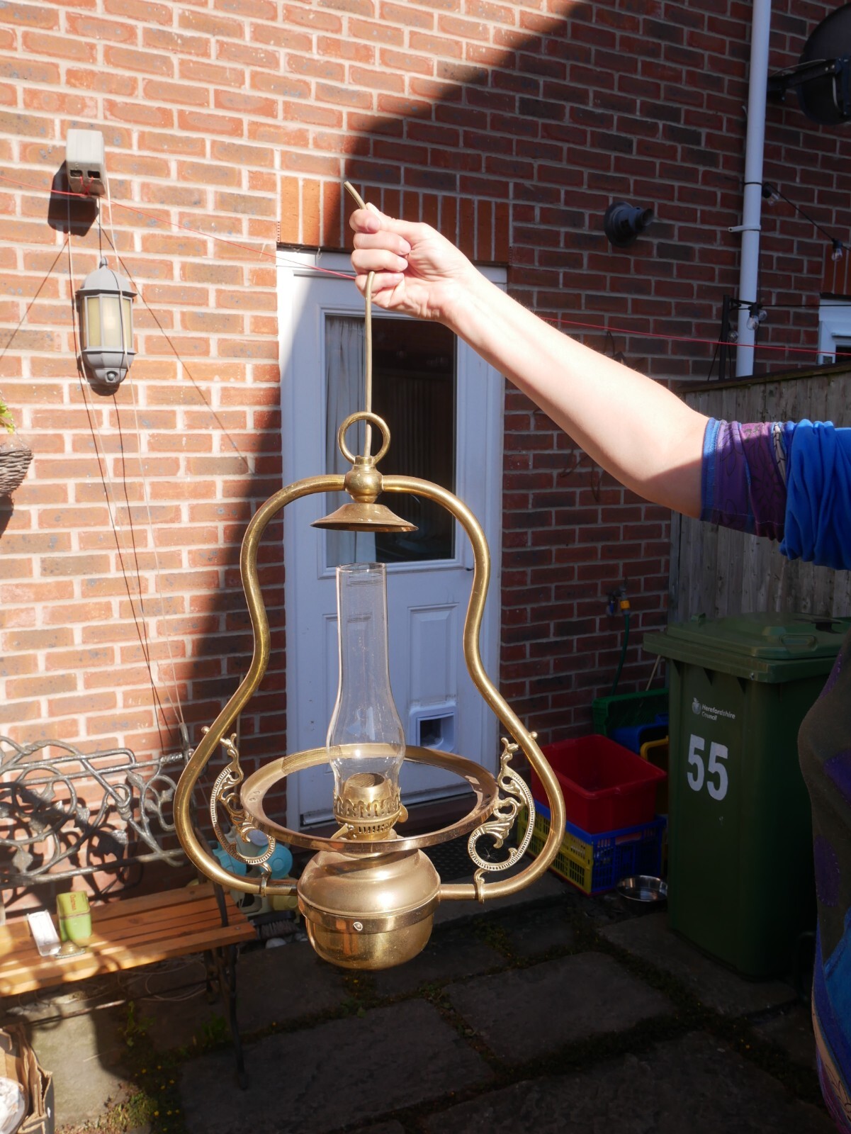 Art nouveau style hanging light, oil lamp conversion