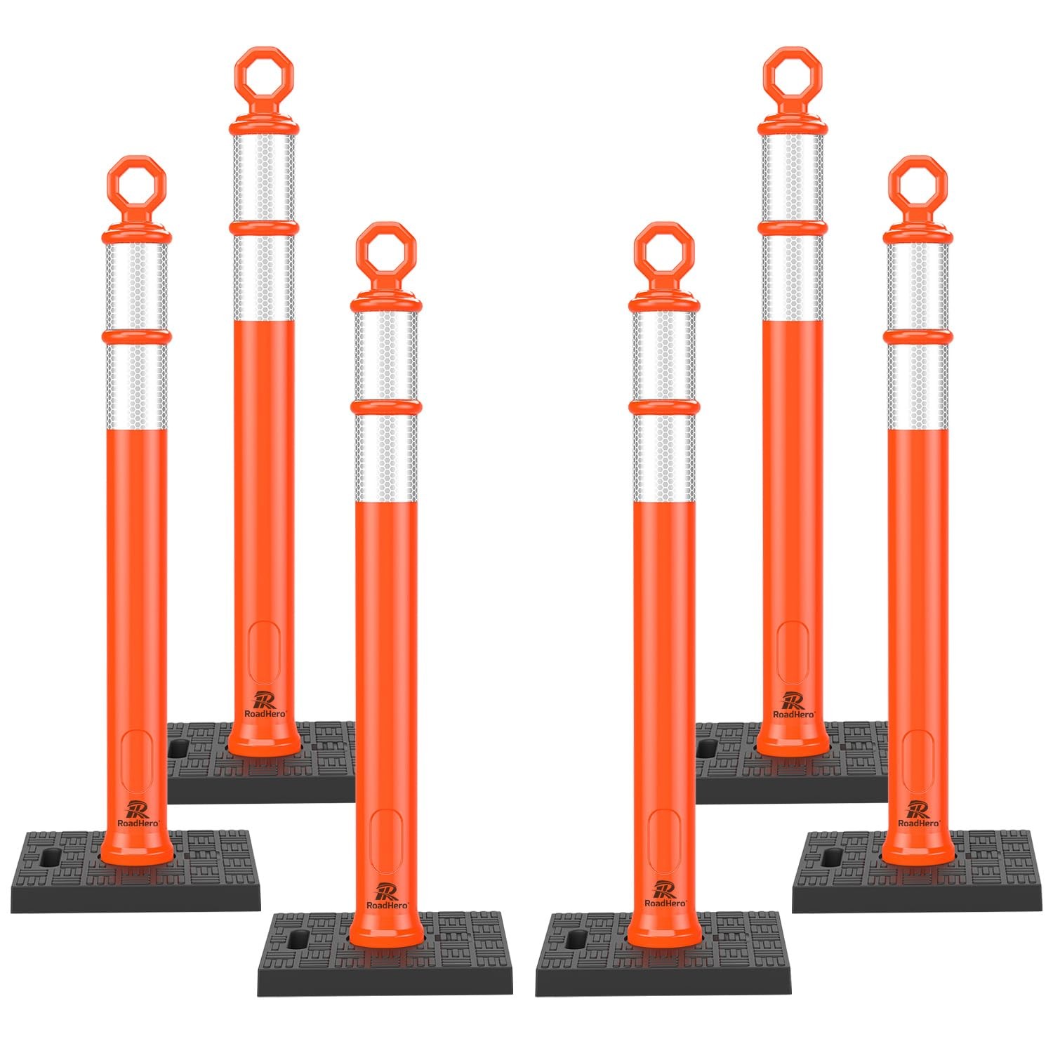 RoadHero 42 Inch Orange Traffic Delineator Post Cones with Base, 6 42