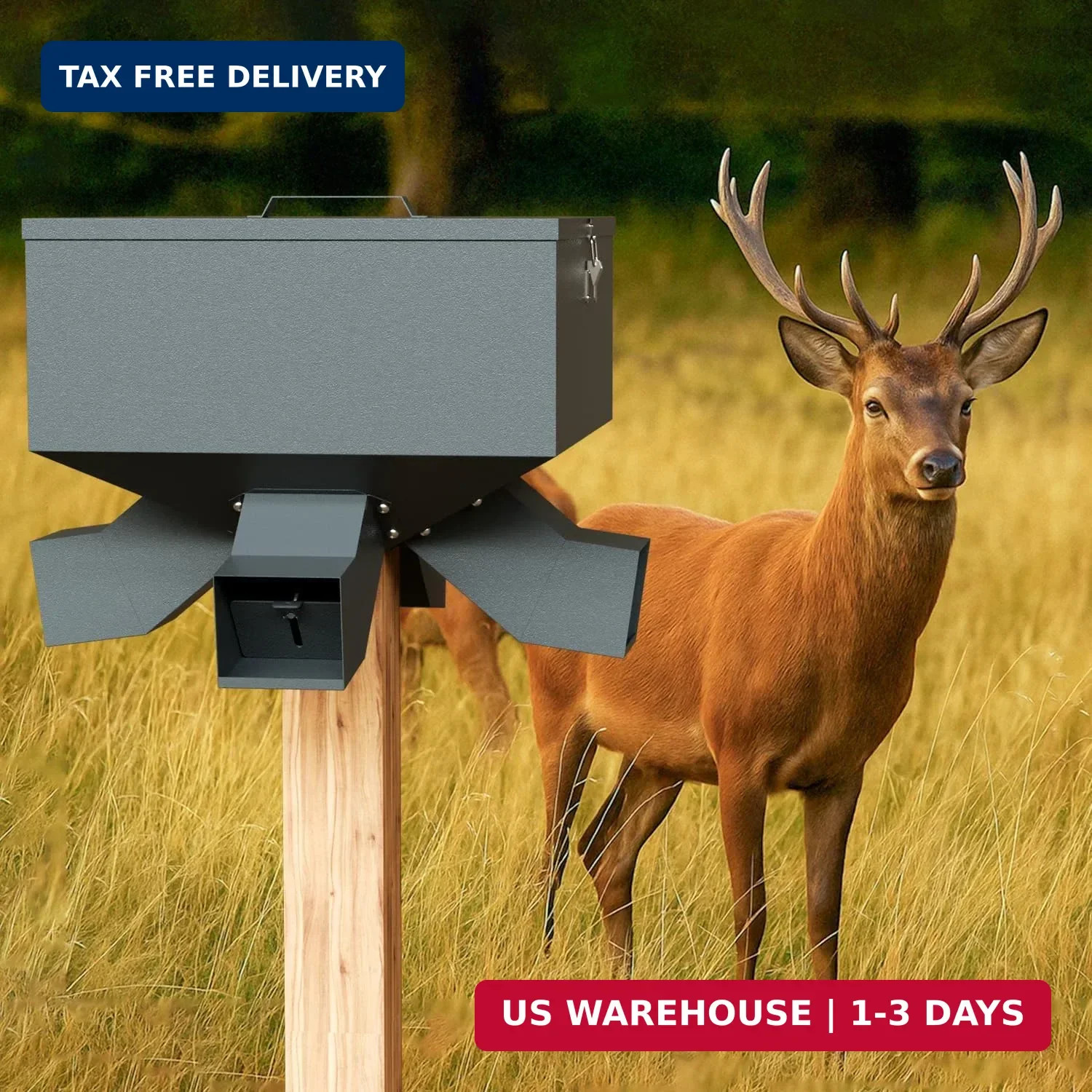 Gravity Deer Feeder, Heavy Duty Deer Feeder Box, 80lb Large Capacity Automatic F