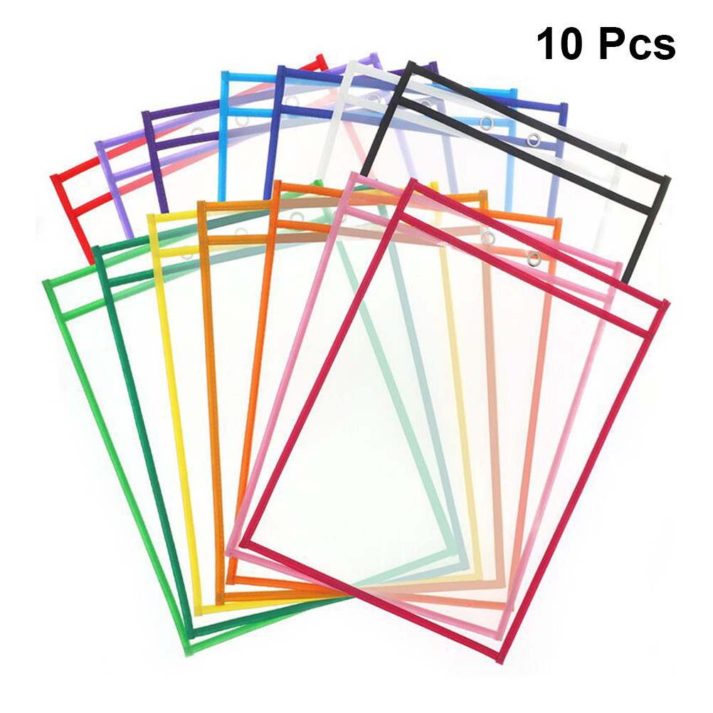 10 Pcs Write Wipe Pockets Oversized Dry Erase File Document Pouch