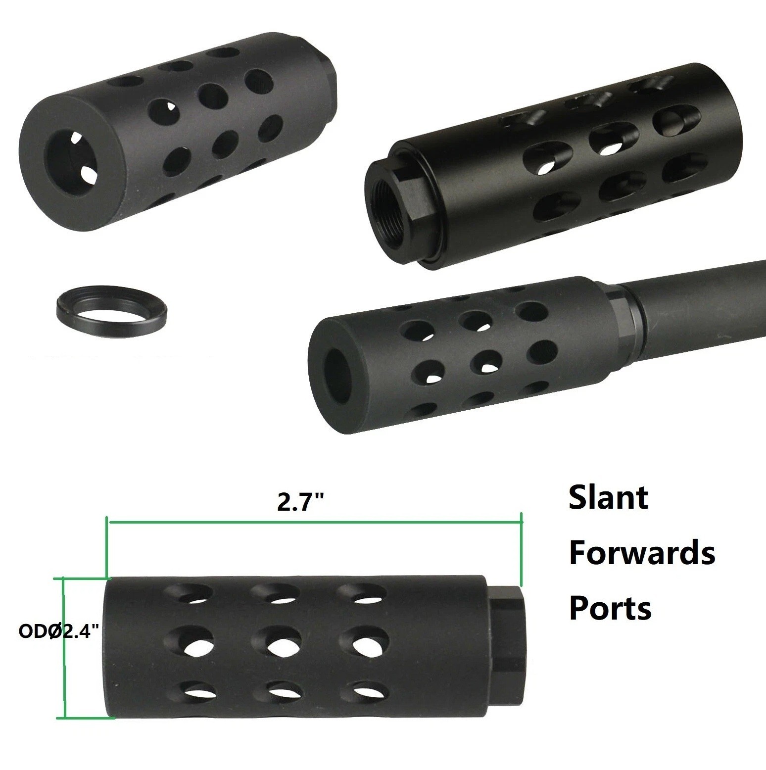 US! Lite Black Slant Port Low Concussion Muzzle Brake for 1/2x28, 5/8x24, 1/2x36