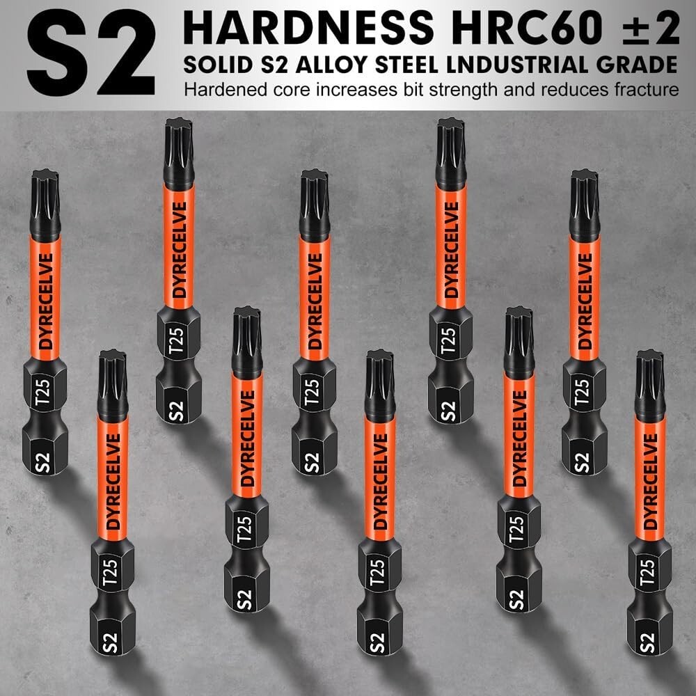 10-Pack T25 Torx Bits for Impact Driver Torx Bit Set 2''Long Profession Star Bit