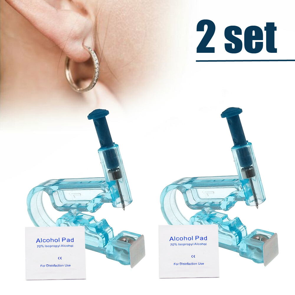 2Pcs Piercing Gun Disposable Sterile Ear Nose Piercing Kits Ear Rings Studs Tool