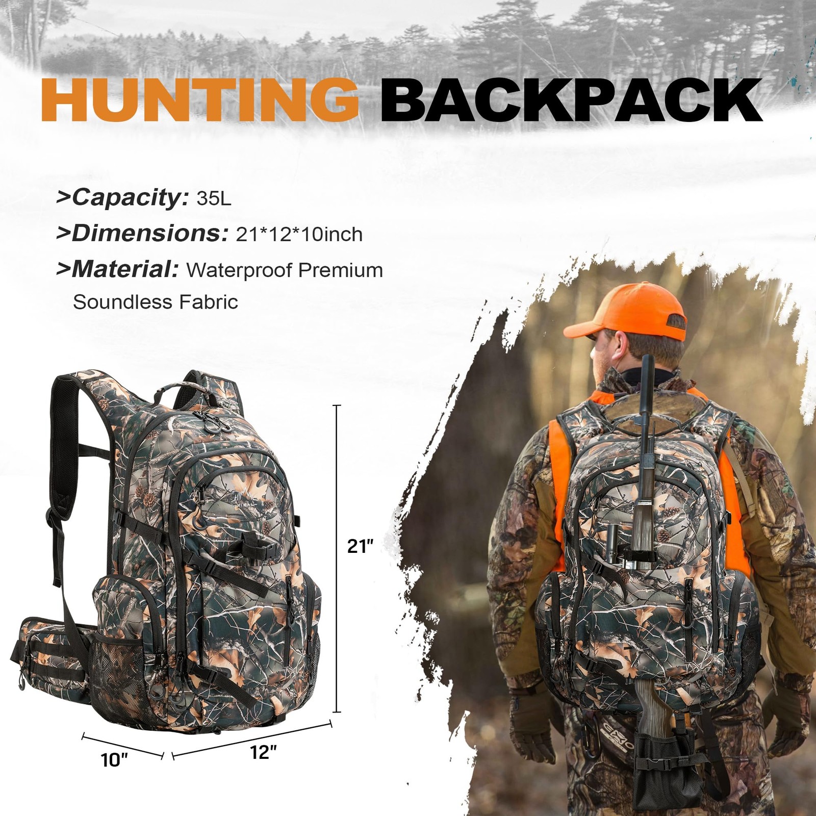 Hunting Backpack for Men, Waterproof Camo Backpacks for Hunt with Rain Cover,...