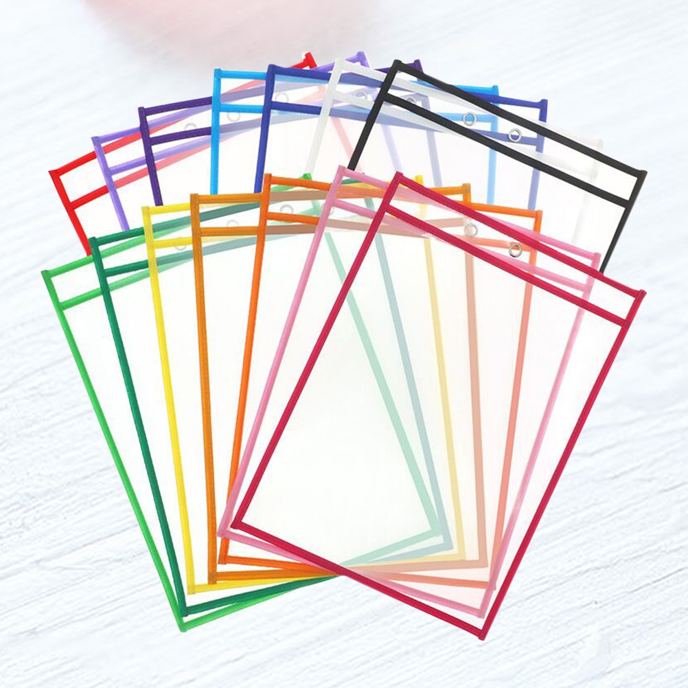 10 Pcs Write Wipe Pockets Oversized Dry Erase File Document Pouch
