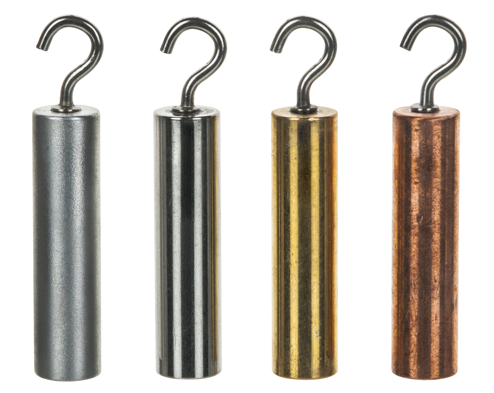 4pc Hooked Cylinders - Brass, Aluminum, Steel & Copper - 2x0.5x0.5"- Eisco Labs