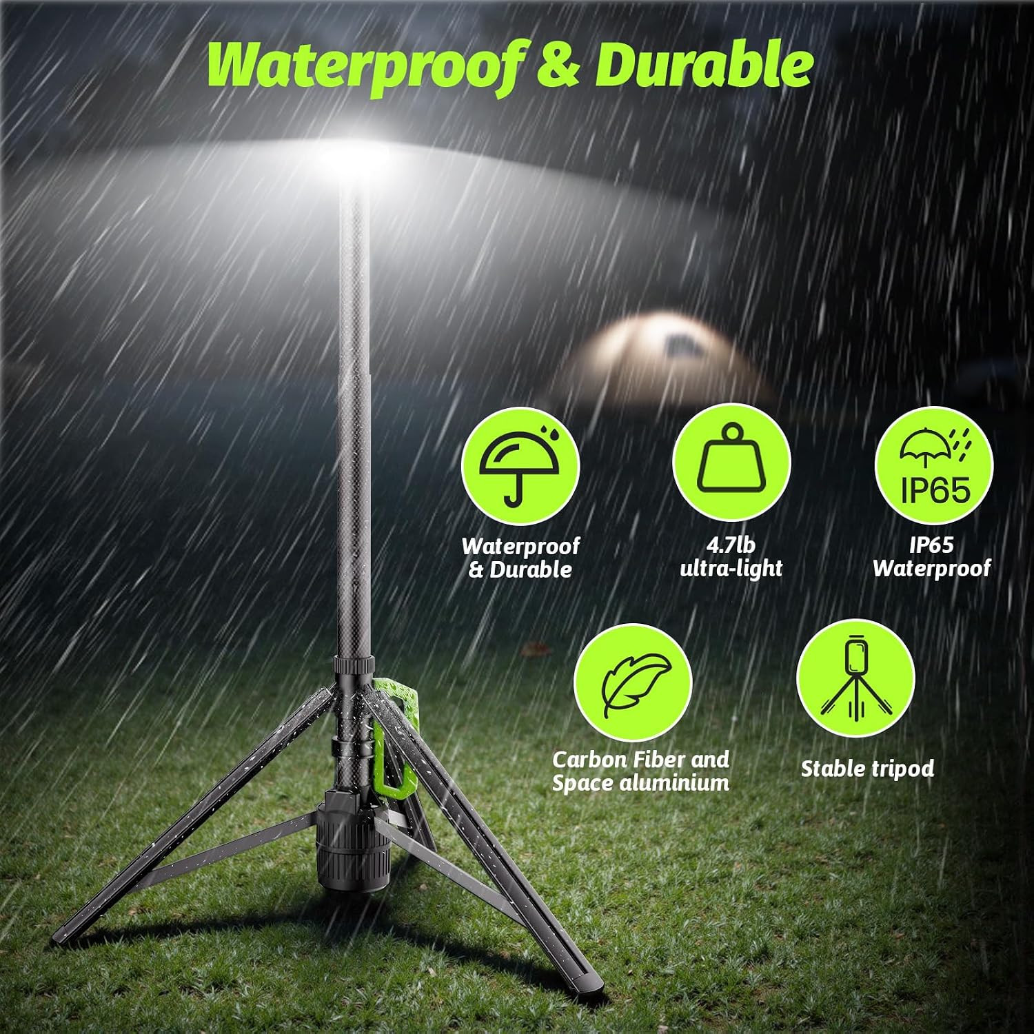 Rechargeable Telescopic Camping Light, 8.4FT LED Work Light with Tripod Stand &