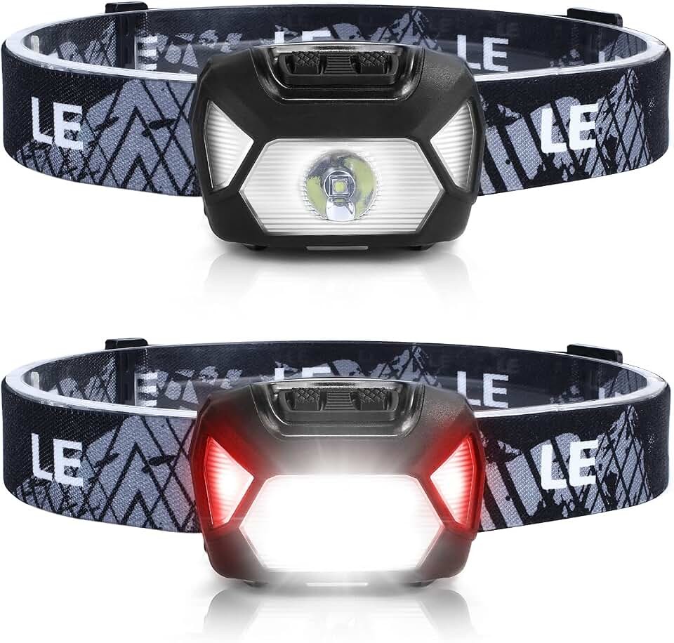 Lepro Headlamp Battery Powered Waterproof LED Headlight 2 Pack - Black