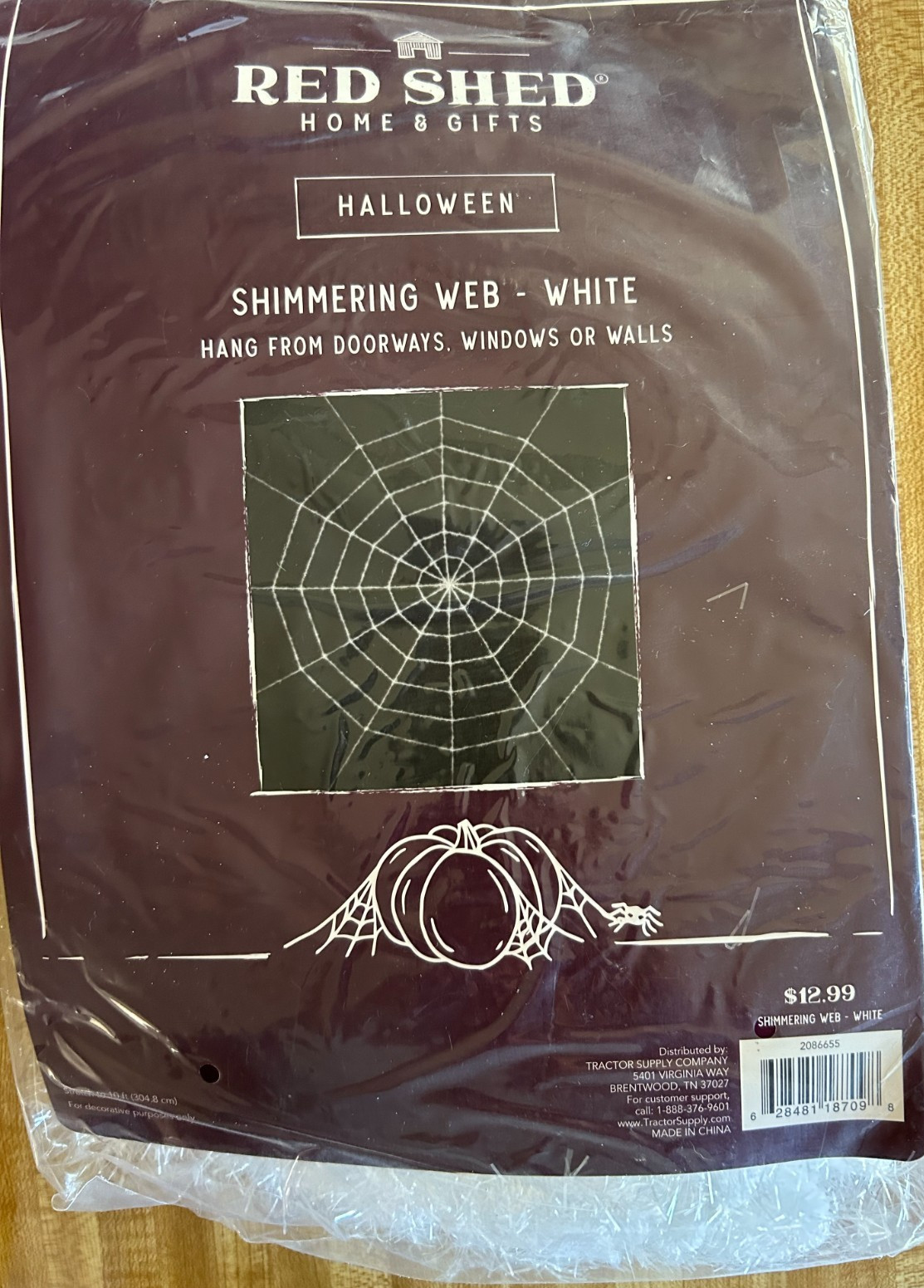 10' Shimmering White Spider Web NEW Halloween Decoration, Red Shed