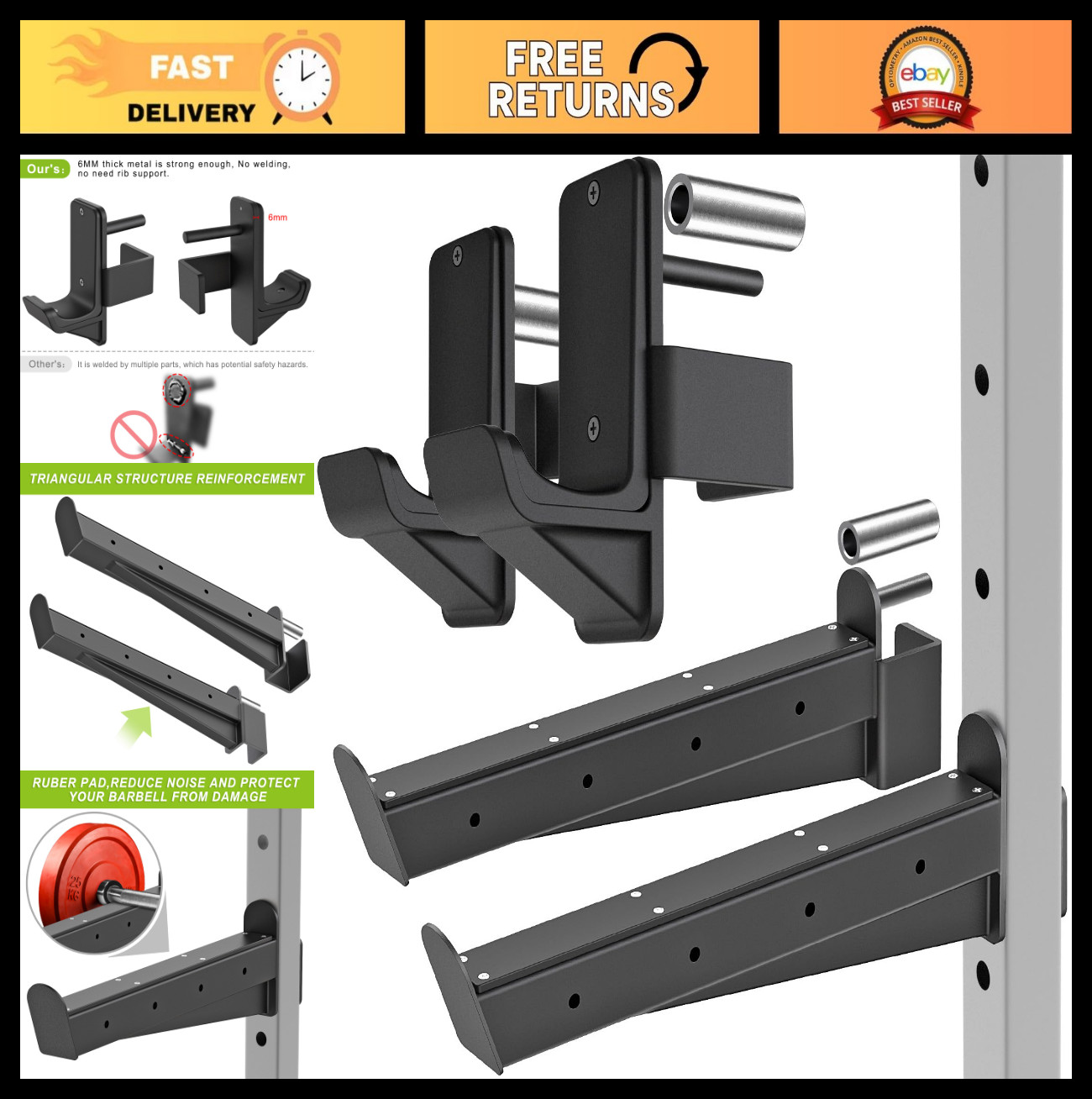 Heavy Duty Power Rack Attachment for 5/8" & 1" Holes - Adjustable Home Gym Equip